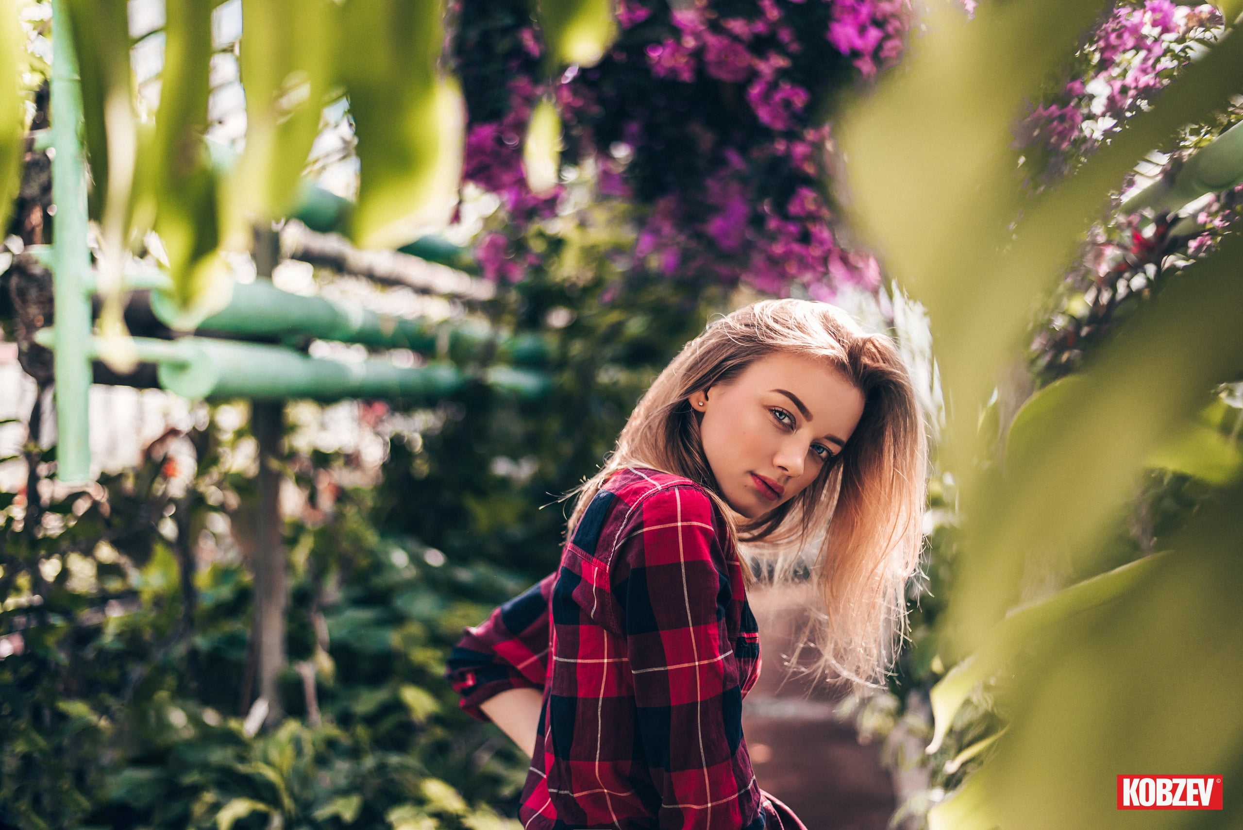 beautiful woman, lifestyles, model, long hair, hairstyle, plant, greenhouse, depth of field, earring, young adult, one person, tree, hair, outdoors, beauty in nature, HD Wallpaper