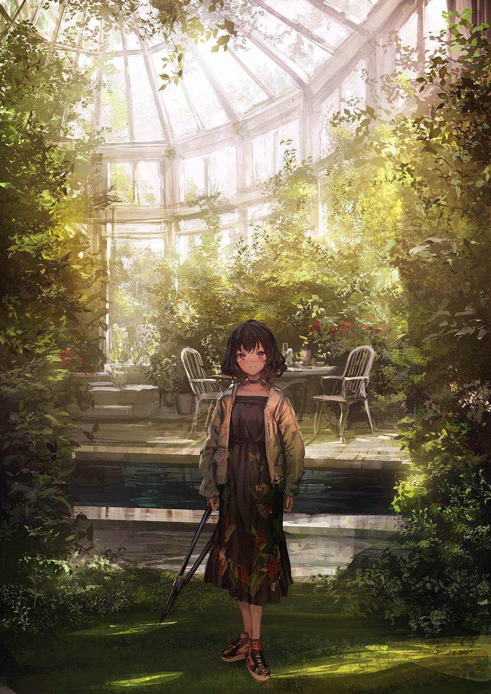 anime, anime girls, original characters, _LM7_, greenhouse, 720P, Phone HD Wallpaper