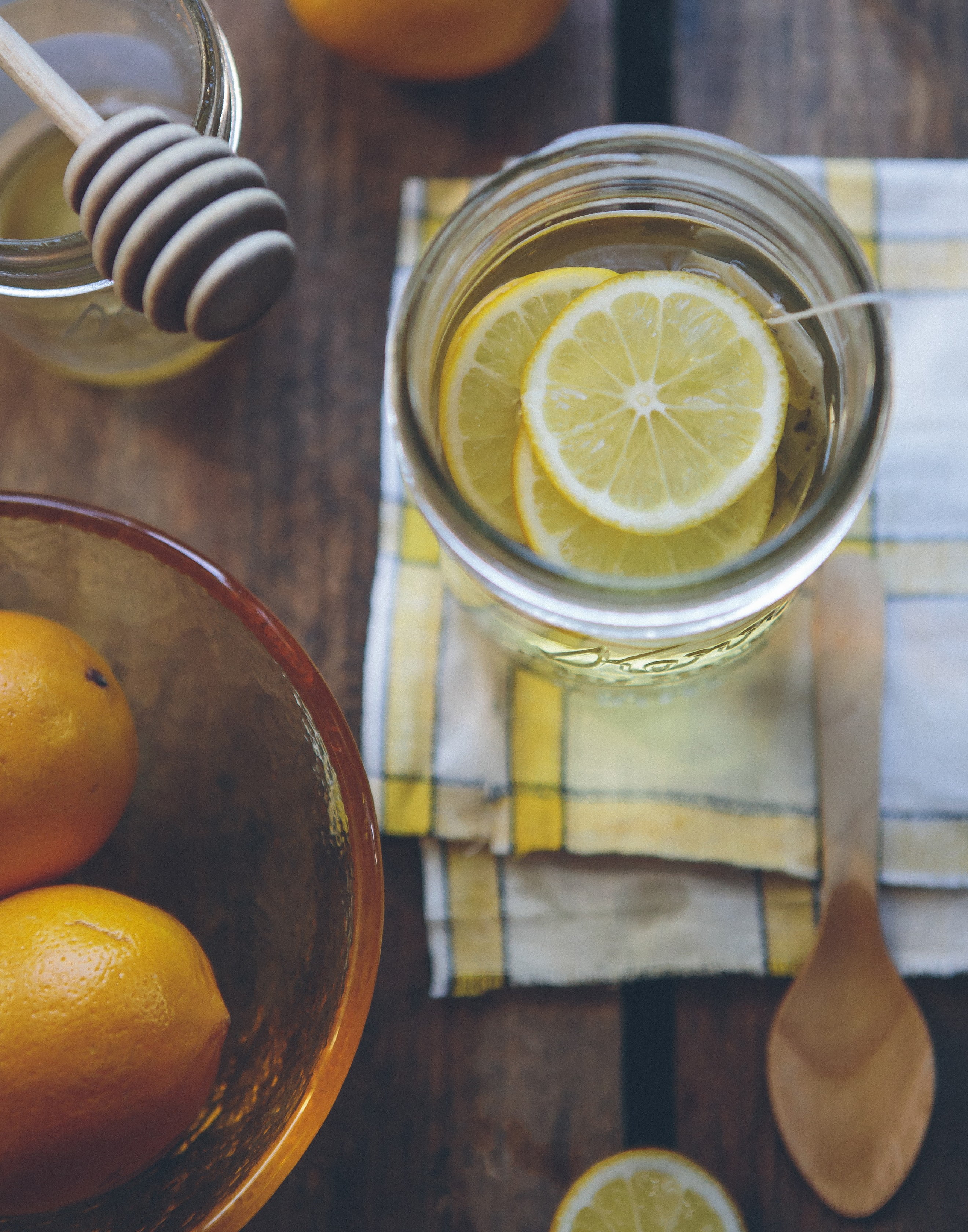 freshness, glass - material, fruit, jar, drinking glass, container, pitcher - jug, refreshment, no people, drink, lemon, household equipment, slice, citrus fruit, Phone HD Wallpaper