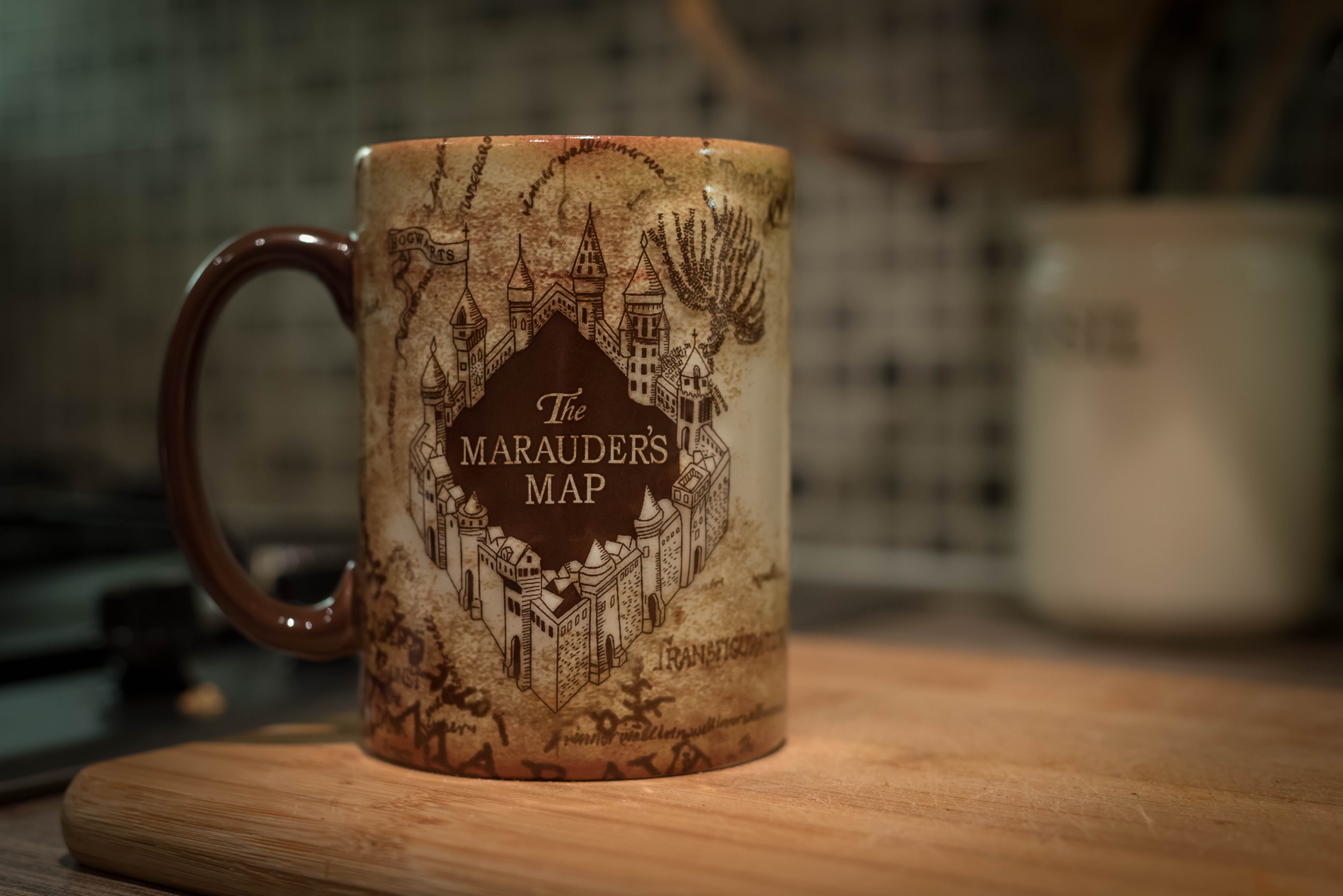 5K, close-up, coffee - drink, text, map, no people, mug, container, food and drink, cup, coffee, print, indoors, marauder, focus on foreground, printed, HD Wallpaper