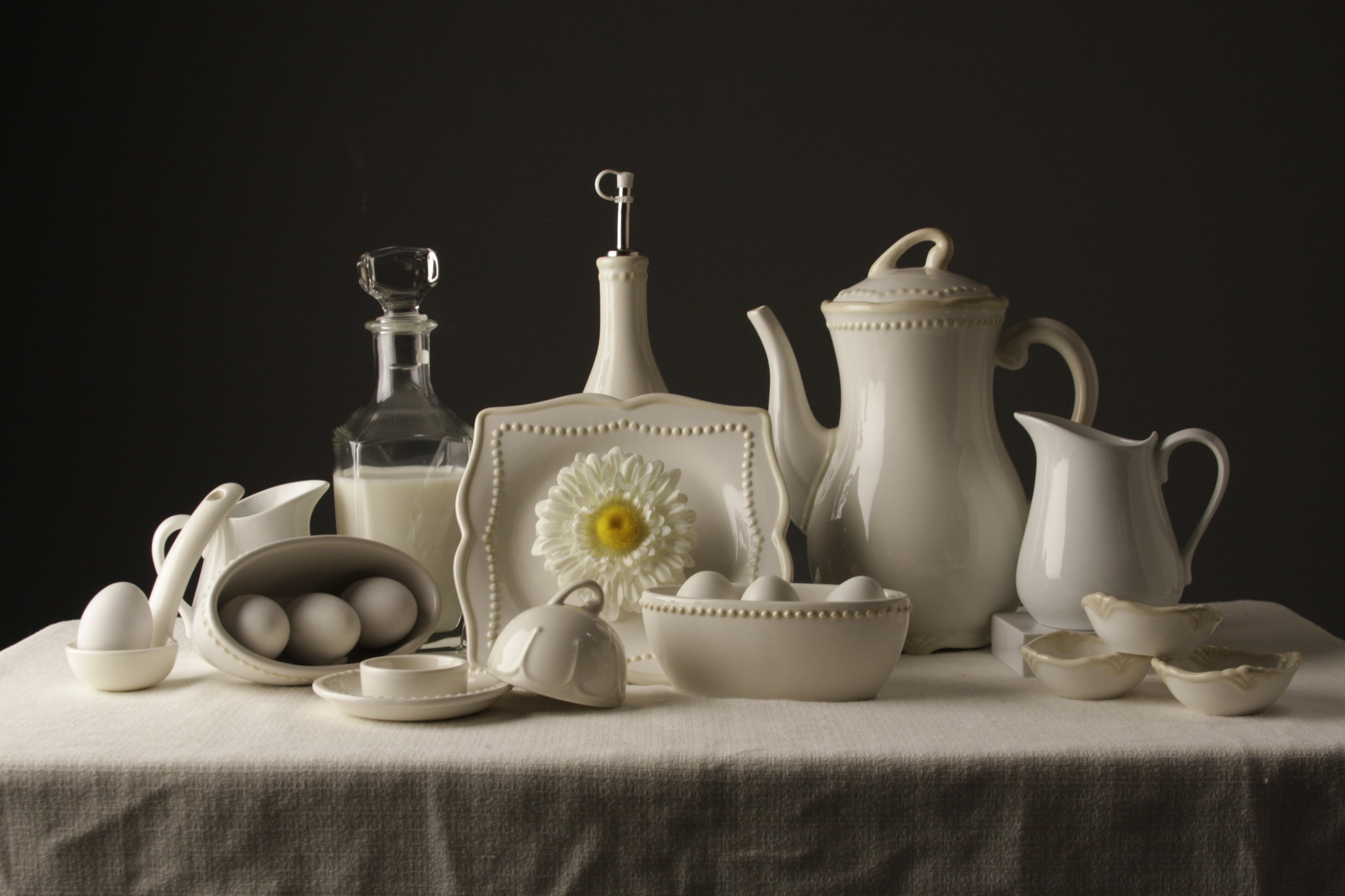 white on white, food, studio, 4K, white, teapot, cup, set, ceramic, breakfast, dinnerwares, still life, HD Wallpaper