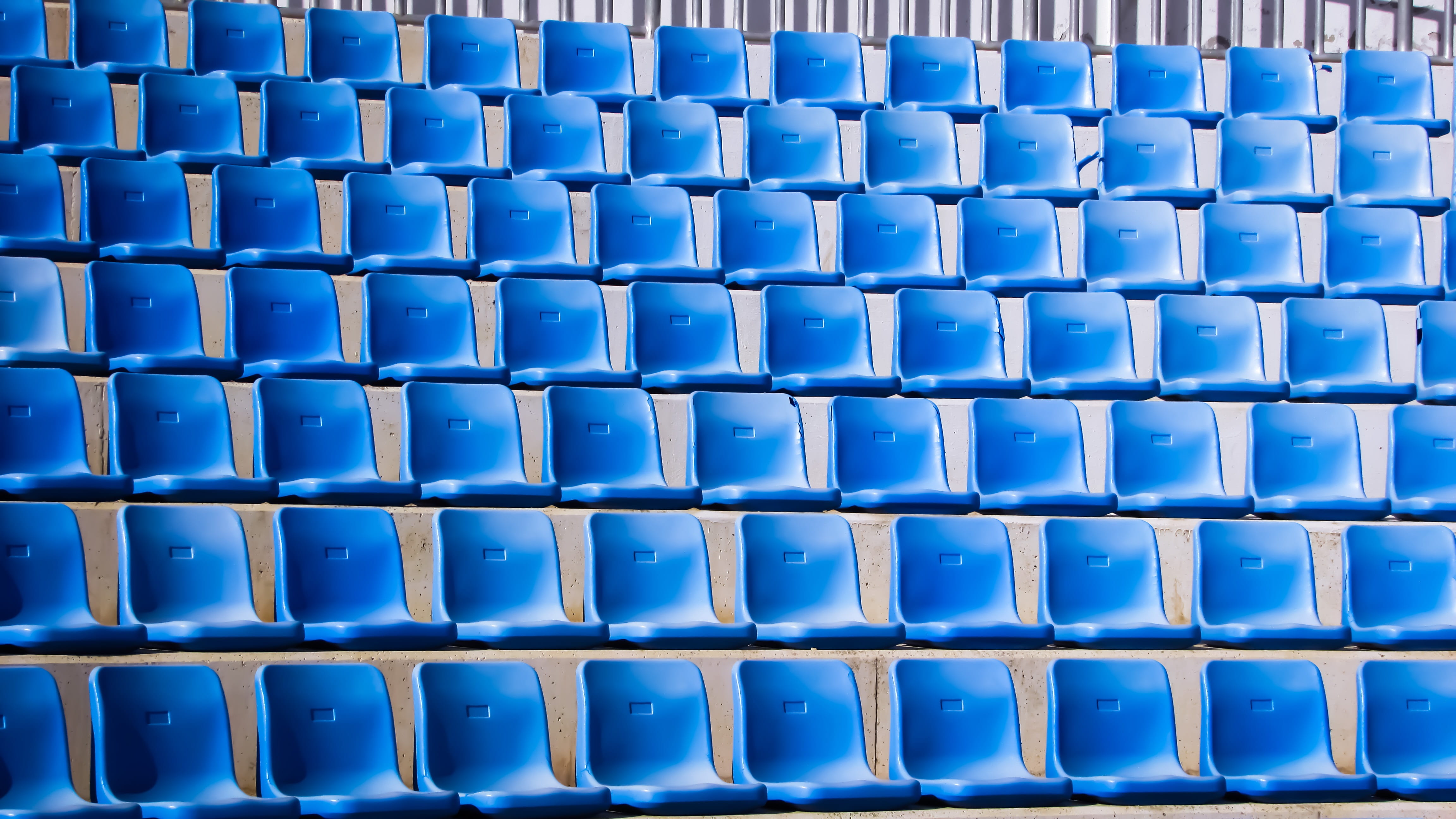 photo, chair, full frame, absence, seat, 4K, large group of objects, order, cyprus, blue, arrangement, amphitheater, side by side, no people, sport, empty, HD Wallpaper
