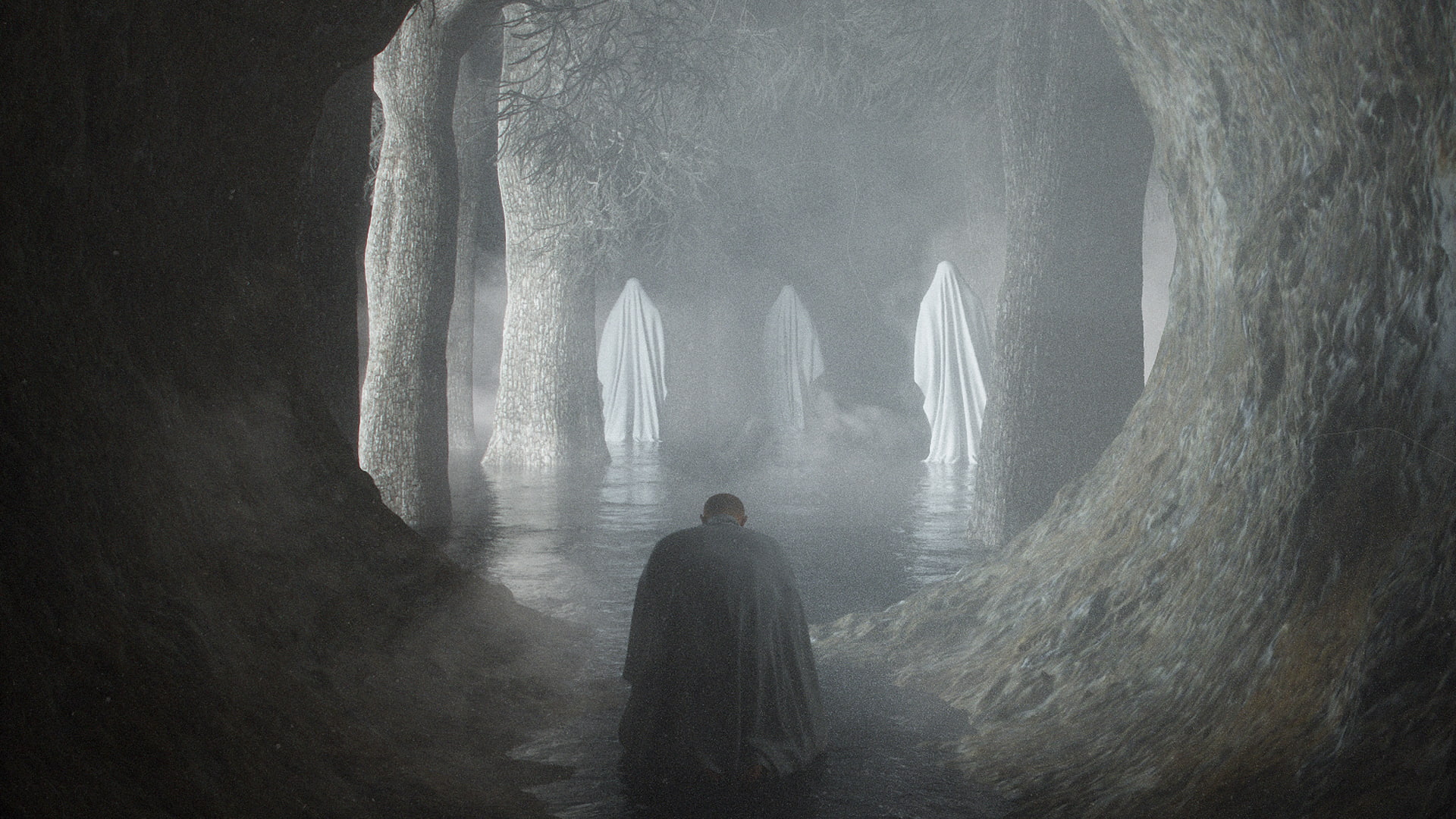 Stuart Lippincott, Cinema 4D, stuz0r, 1080P, priest, dark, lights, HD Wallpaper