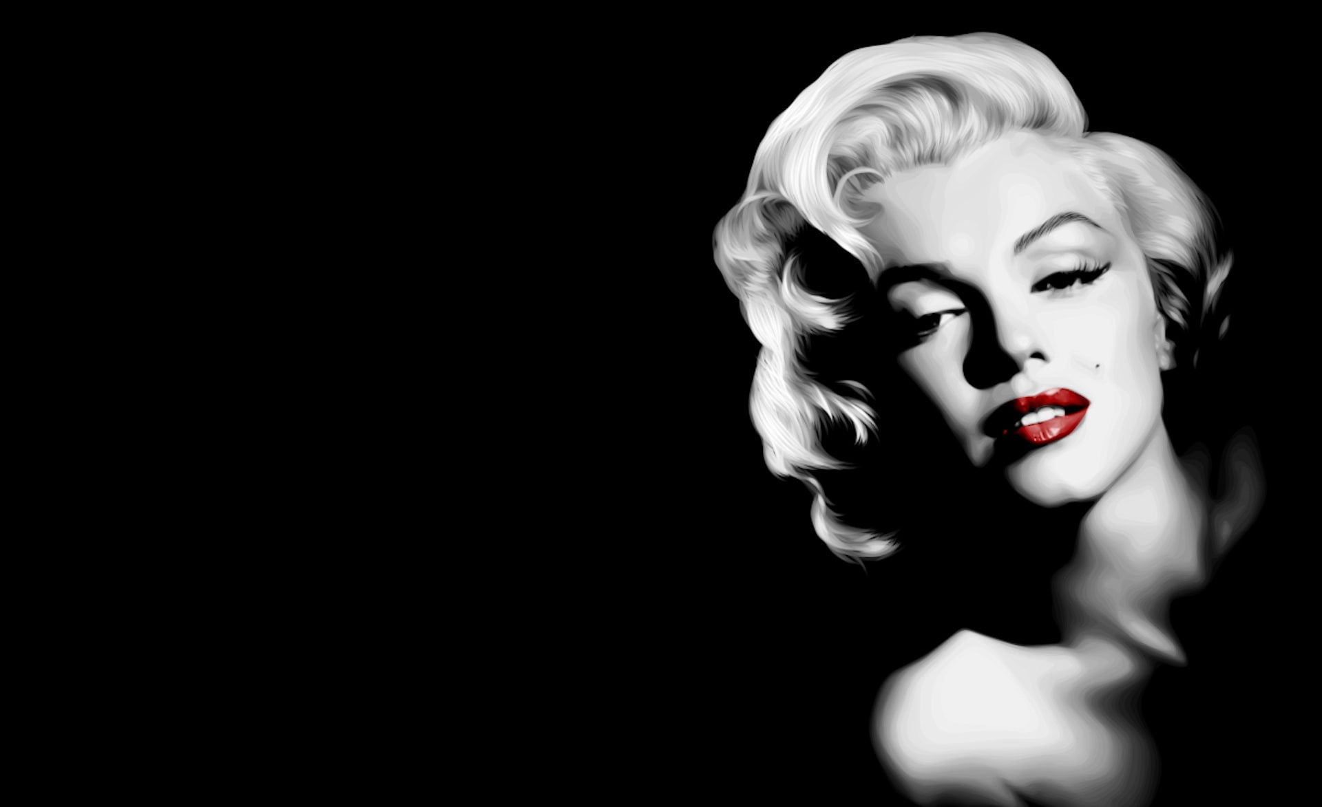 copy space, fashion model, beautiful people, beautiful woman, red lips, dark, grayscale, women, indoors, one person, studio shot, black background, HD Wallpaper