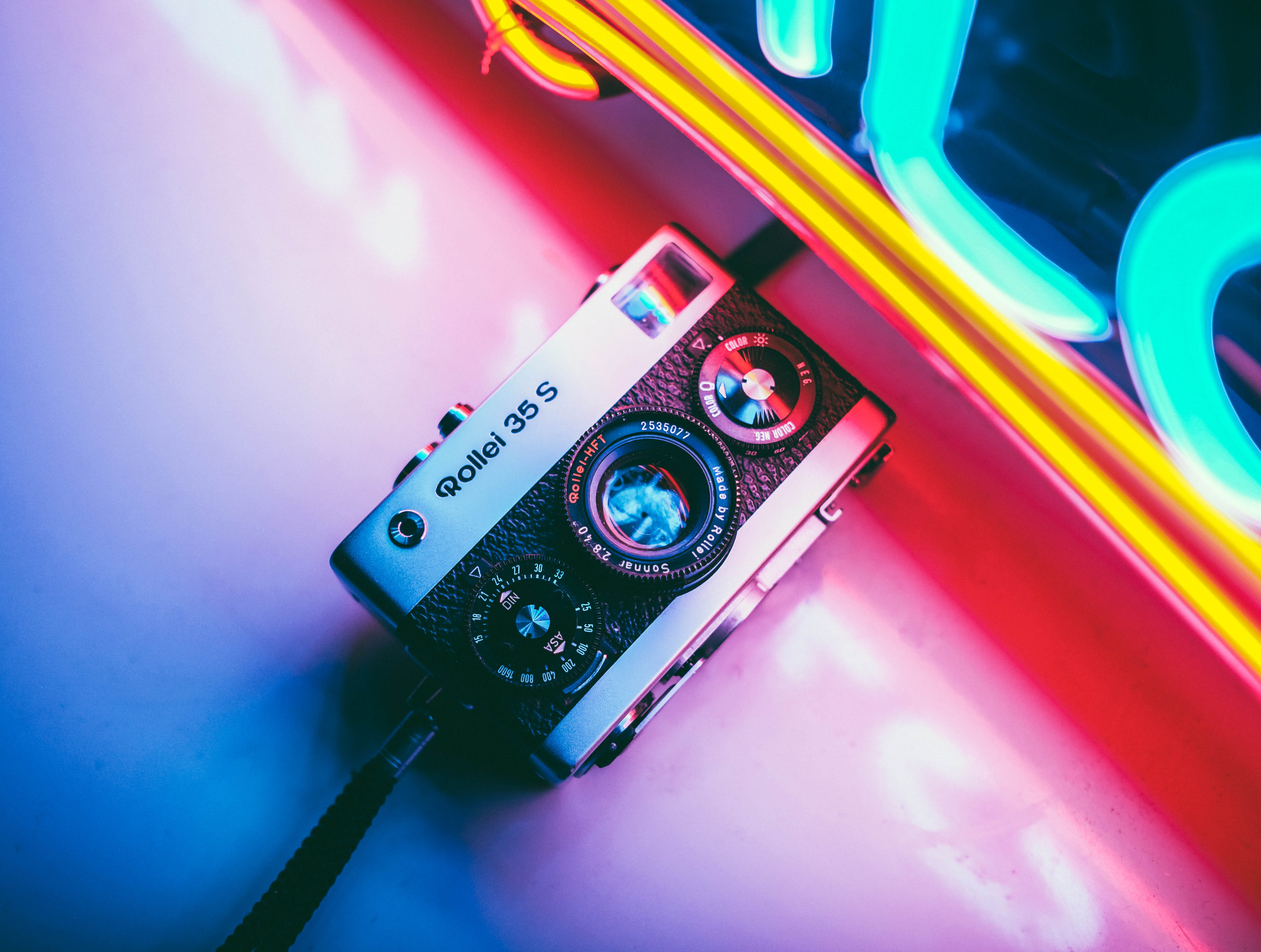 lens, photography Themes, 35mm, filmisalive, image, lens - Optical Instrument, retro Styled, old-fashioned, gray, retro, 5K, film camera, neon, colorful, HD Wallpaper