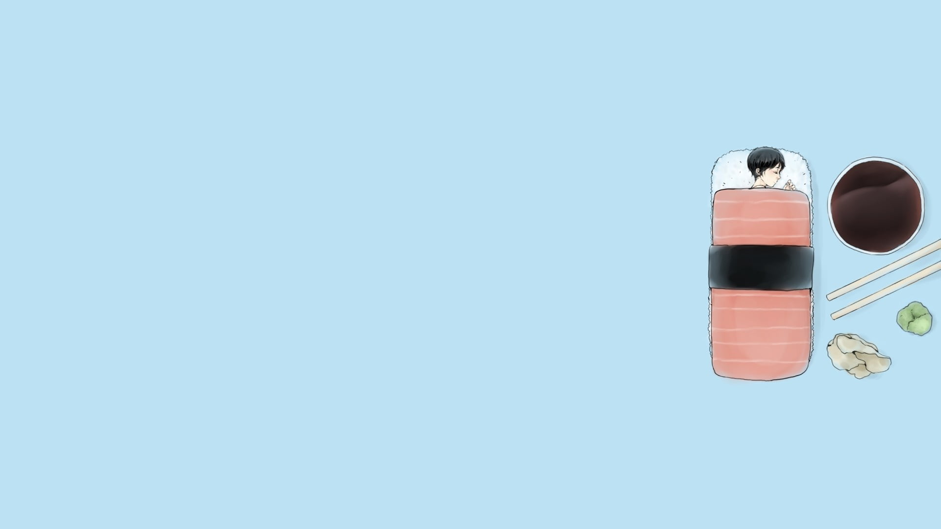 no people, colored background, communication, 1080P, sleeping, close-up, directly above, still life, technology, blue background, cut out, sushi, copy space, HD Wallpaper