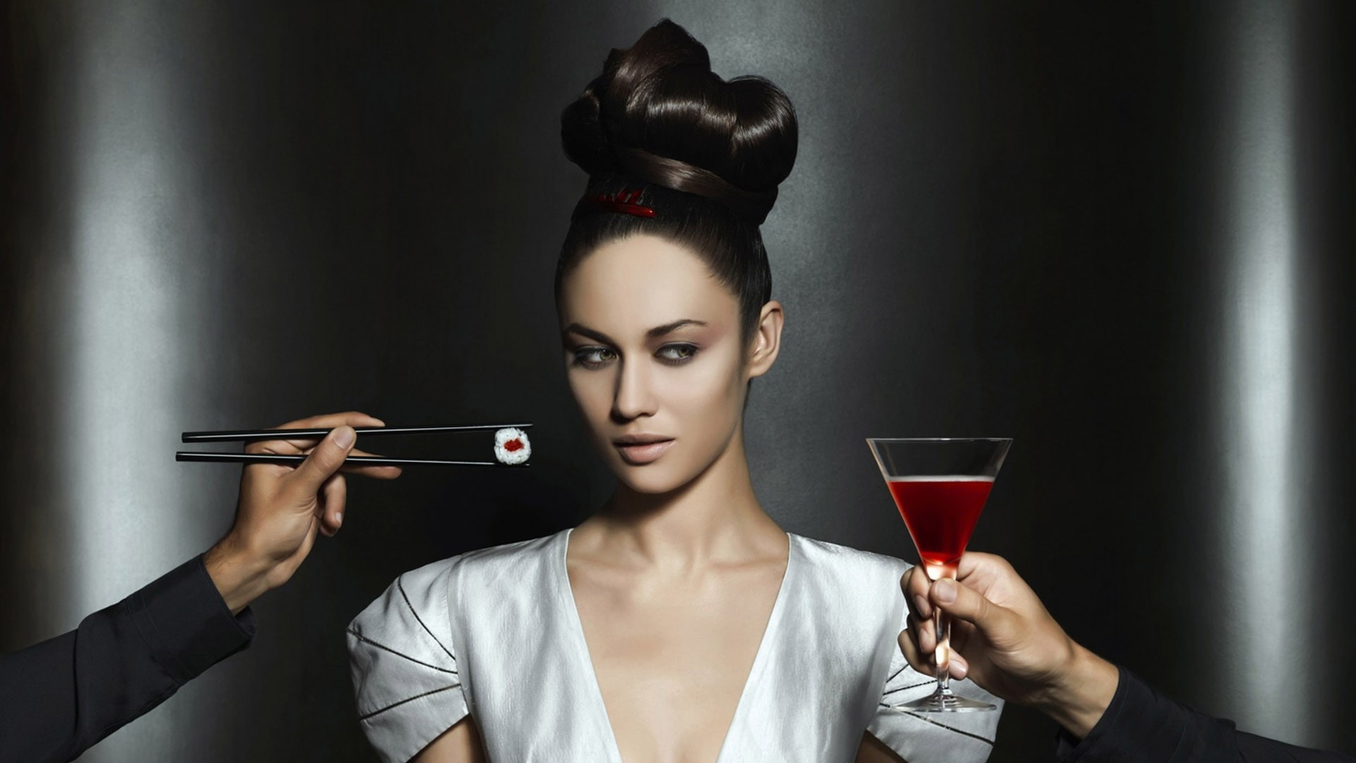model, Olga Kurylenko, actress, sushi, 1080P, women, HD Wallpaper