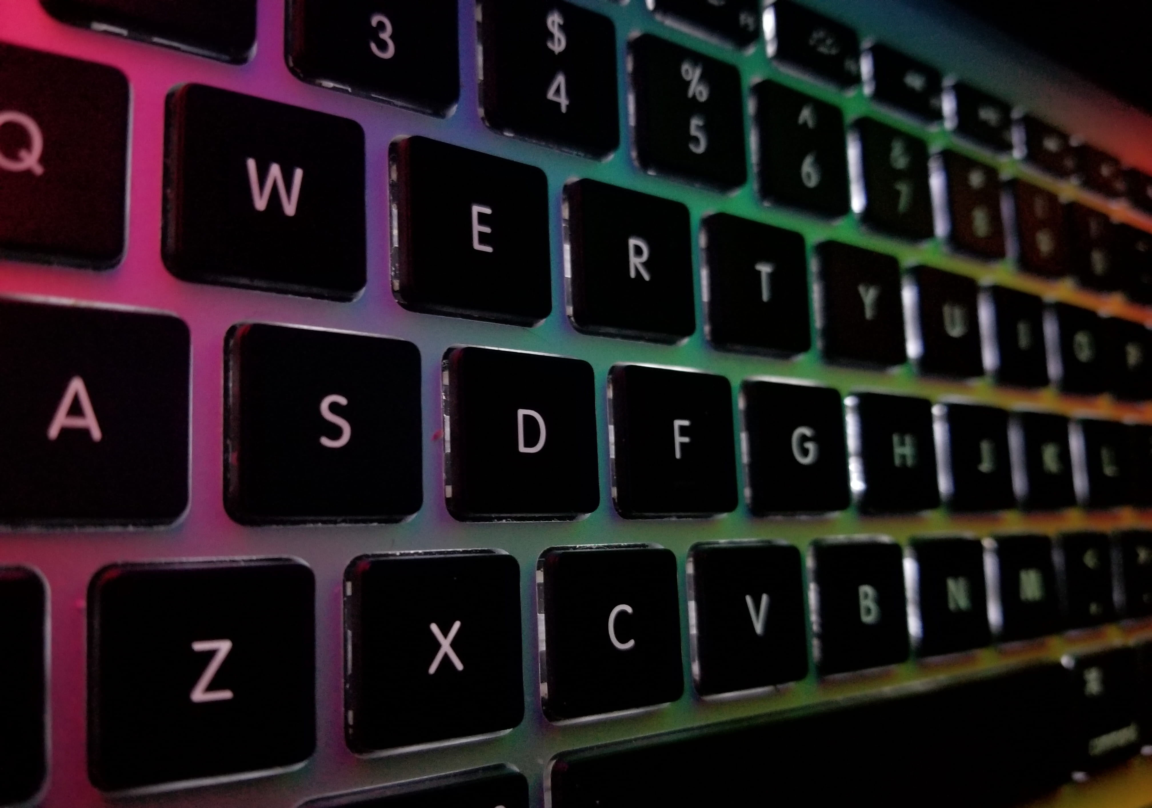 keyboard, full frame, computer, connection, letter, light, apple, computer key, colourful, text, dark, wireless technology, number, indoors, design, future, HD Wallpaper