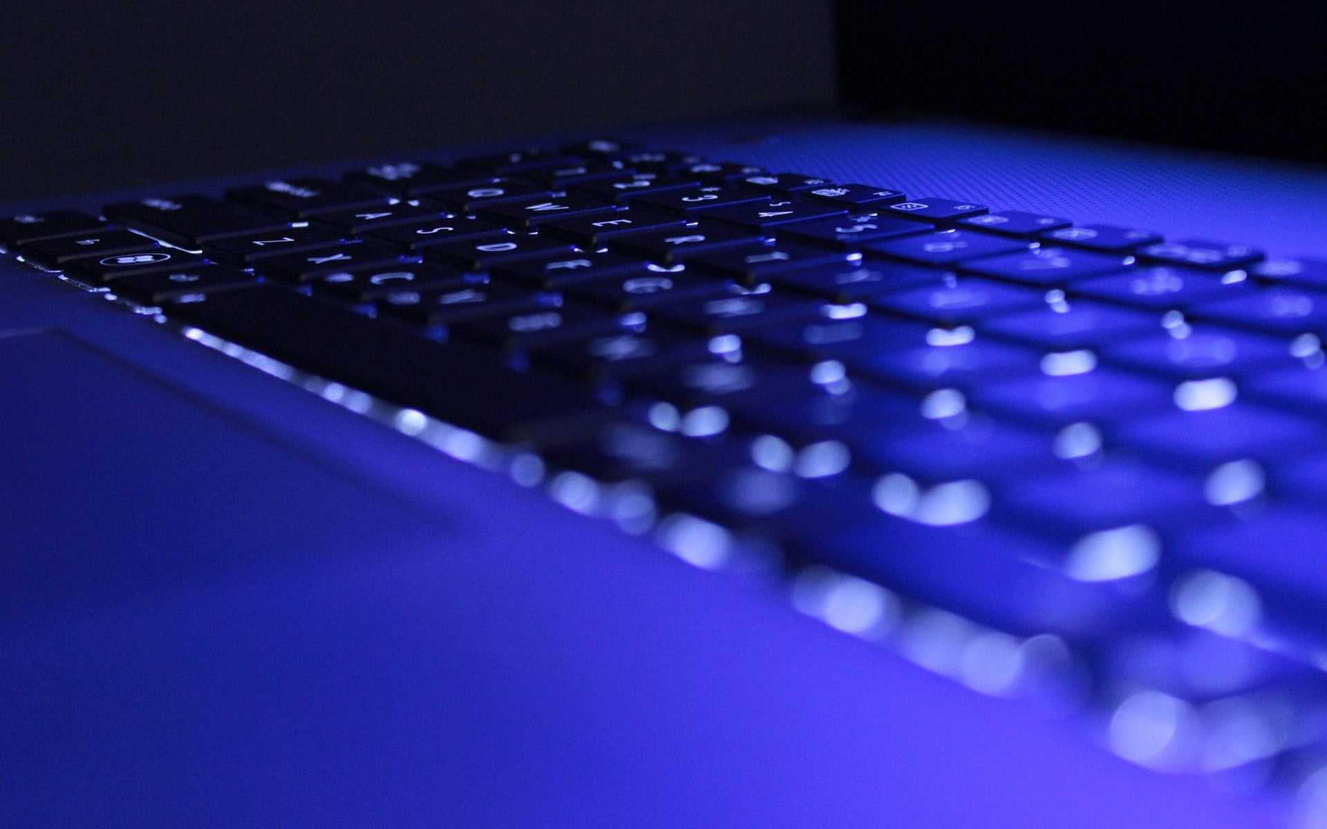 blue background, laptop, no people, selective focus, black, computer keyboard, wireless technology, technology, communication, computer, computer key, computer equipment, HD Wallpaper