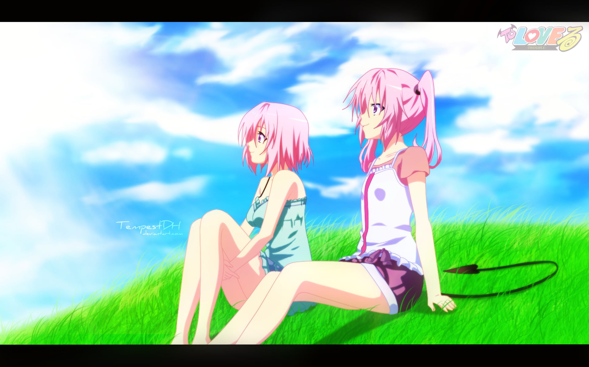 outdoors, plant, art and craft, beauty in nature, field, To Love-Ru: Darkness, nature, Momo Velia Deviluke, Nana Aster Deviluke, clothing, auto post production filter, HD Wallpaper
