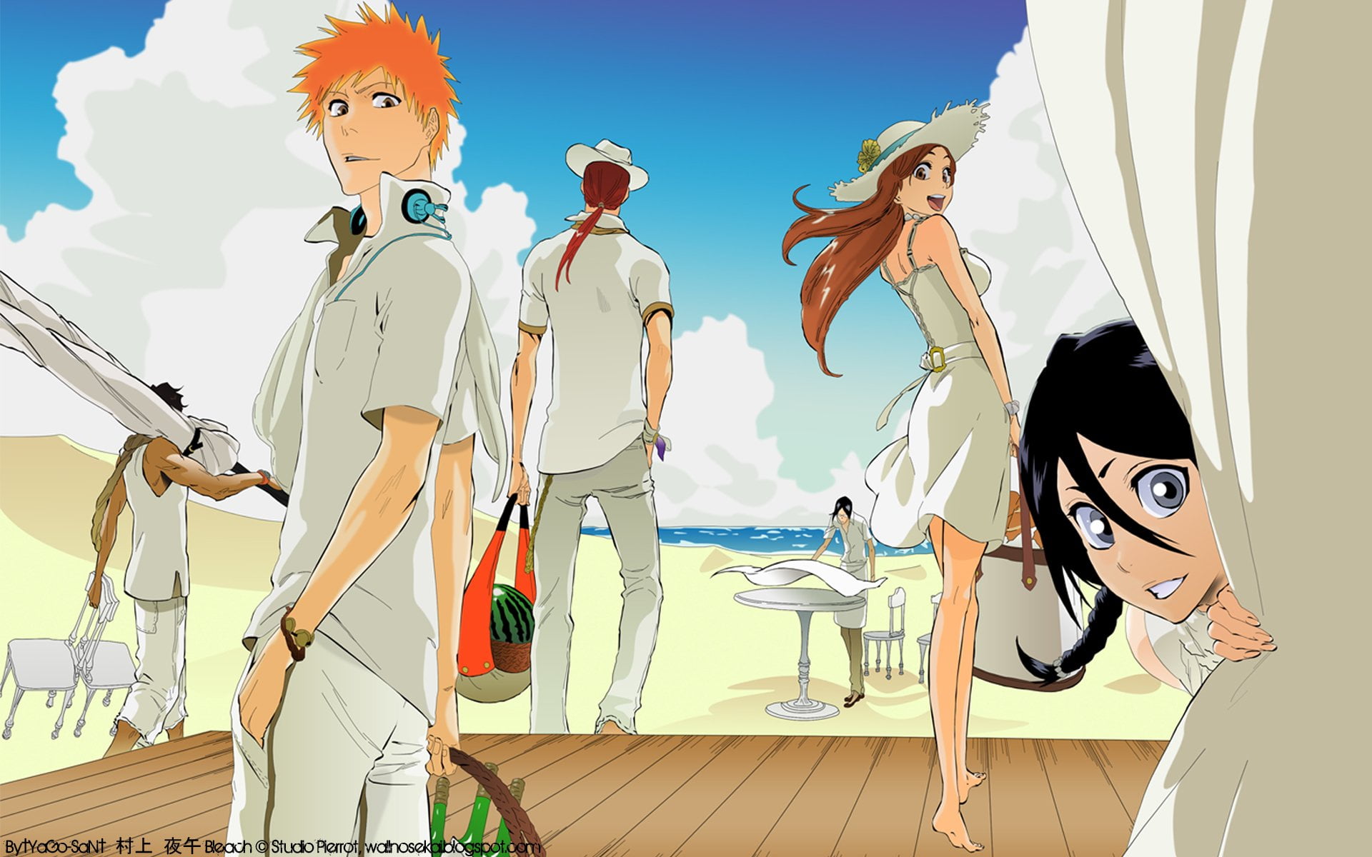 day, Yasutora Sado, anime, representation, clear sky, transportation, art and craft, sunlight, nature, sky, standing, Rukia Kuchiki, Ichigo Kurosaki, HD Wallpaper
