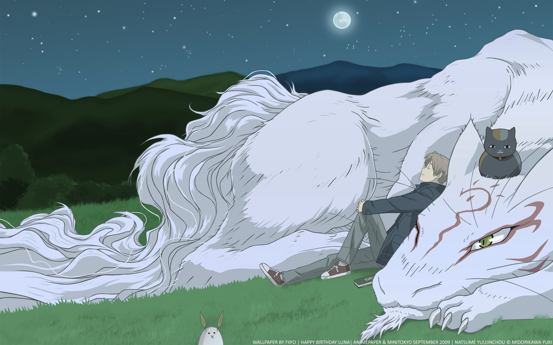representation, environment, Natsume Yuujinchou, mountain, painting, sky, land, white, animal, art and craft, white color, Natsume Book of Friends, 1080P, HD Wallpaper