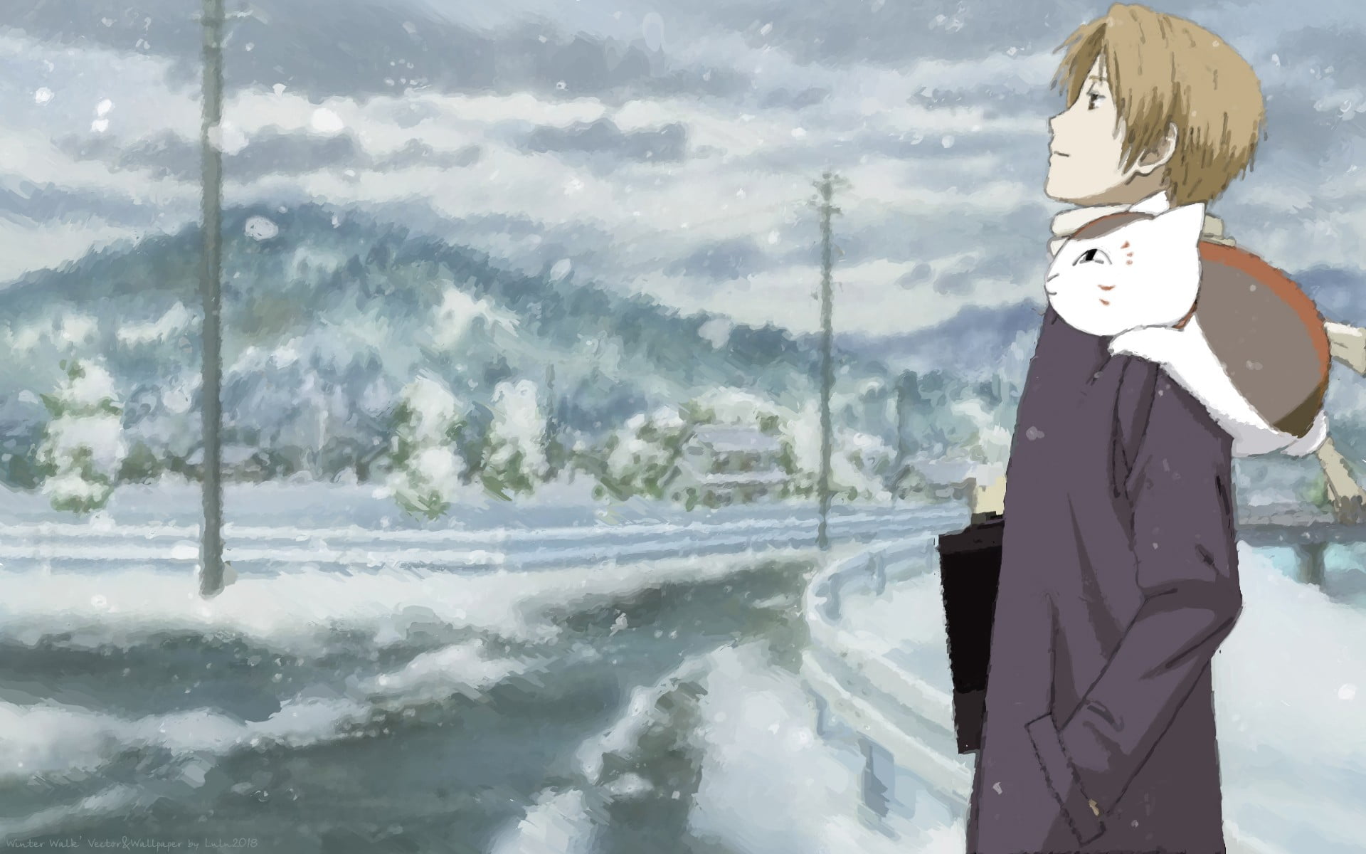 snow, human representation, Natsume Book of Friends, Natsume Yuujinchou, cold temperature, male likeness, black, scarf, representation, day, sky, water, HD Wallpaper