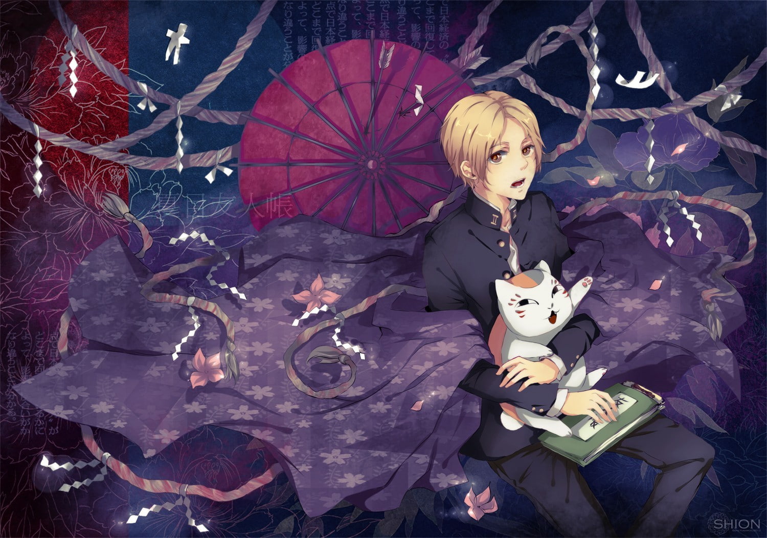 lighting equipment, one person, lifestyles, women, representation, decoration, Natsume Yuujinchou, umbrella, front view, looking at camera, high angle view, HD Wallpaper