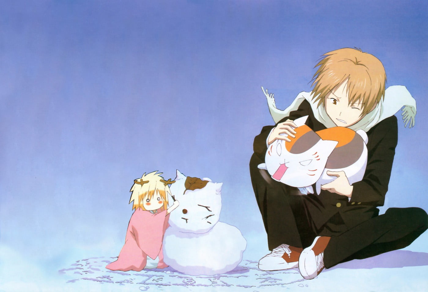 sky, 720P, indoors, holding, Natsume Yuujinchou, blue, man, front view, full length, illustration, Natsume Book of Friends, one person, blue background, HD Wallpaper