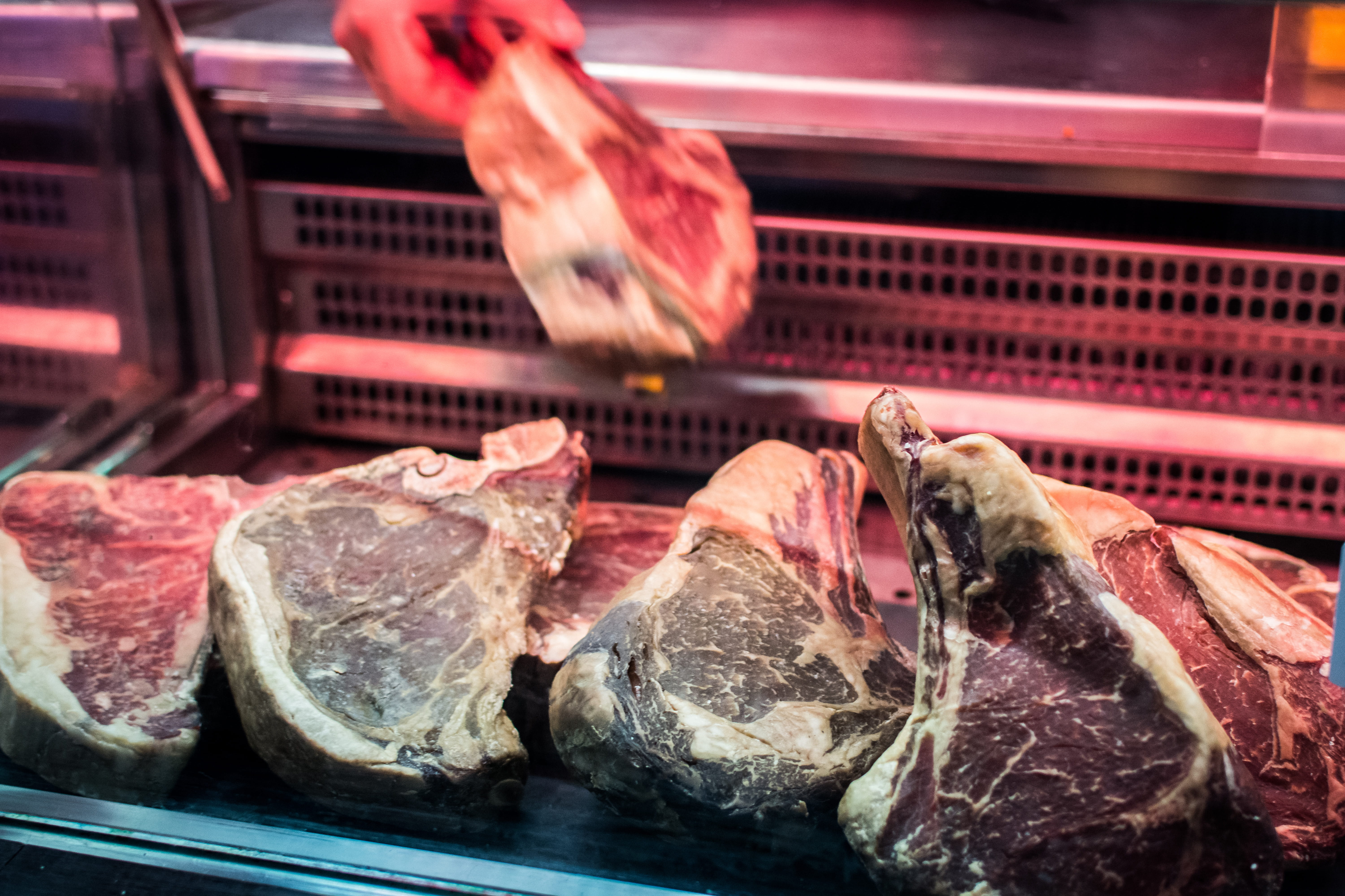 still life, barbecue, for sale, meat, close-up, business, red meat, food, steak, butchers Shop, 5K, supermarket, food and drink, vertebrate, freshness, HD Wallpaper