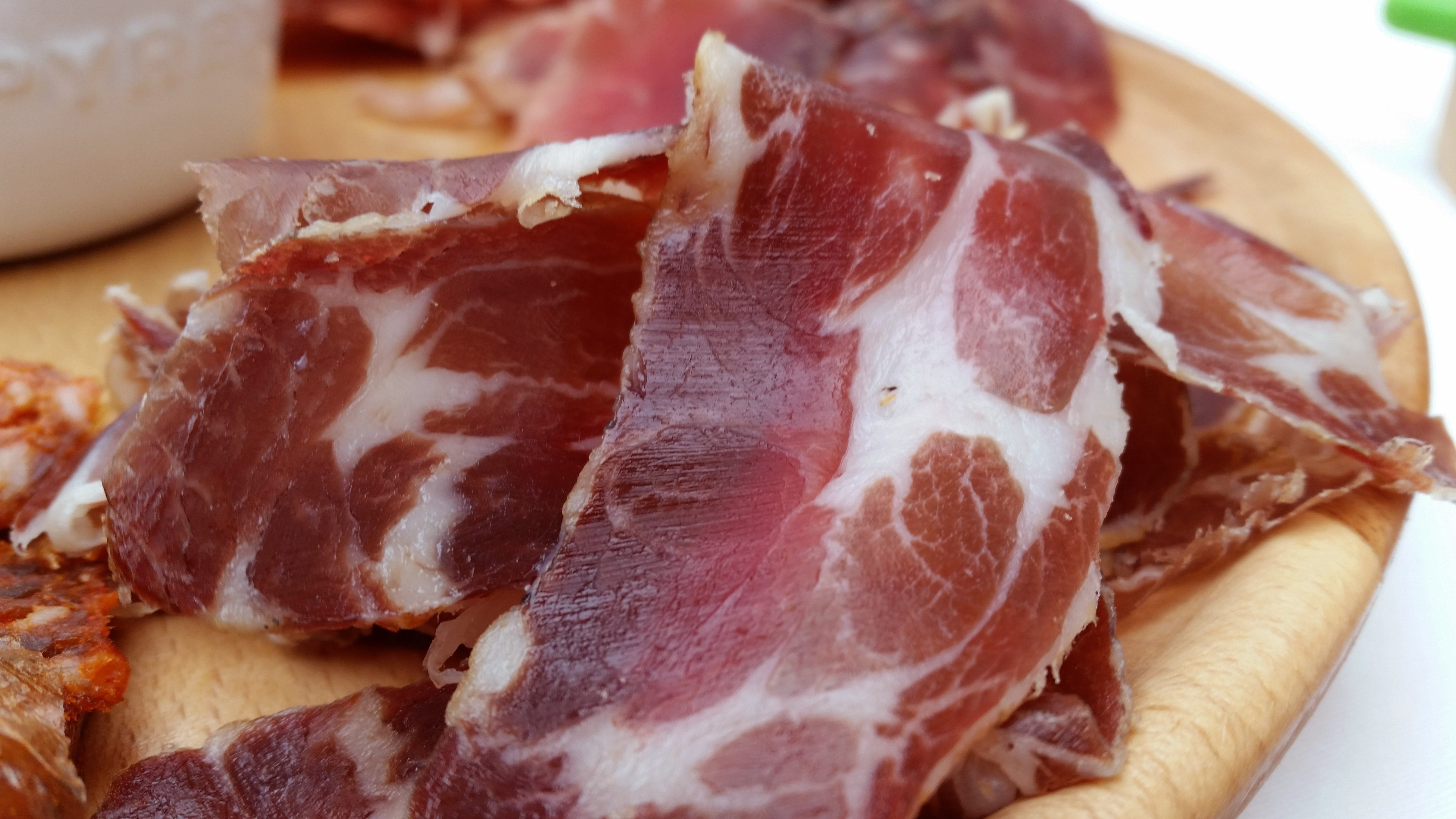 Meat, 5K, Hamon, no People, Ham, indoors, gourmet, meal, Food, close-up, snack, processed meat, pork, bacon, italian food, food And Drink, wellbeing, red meat, HD Wallpaper