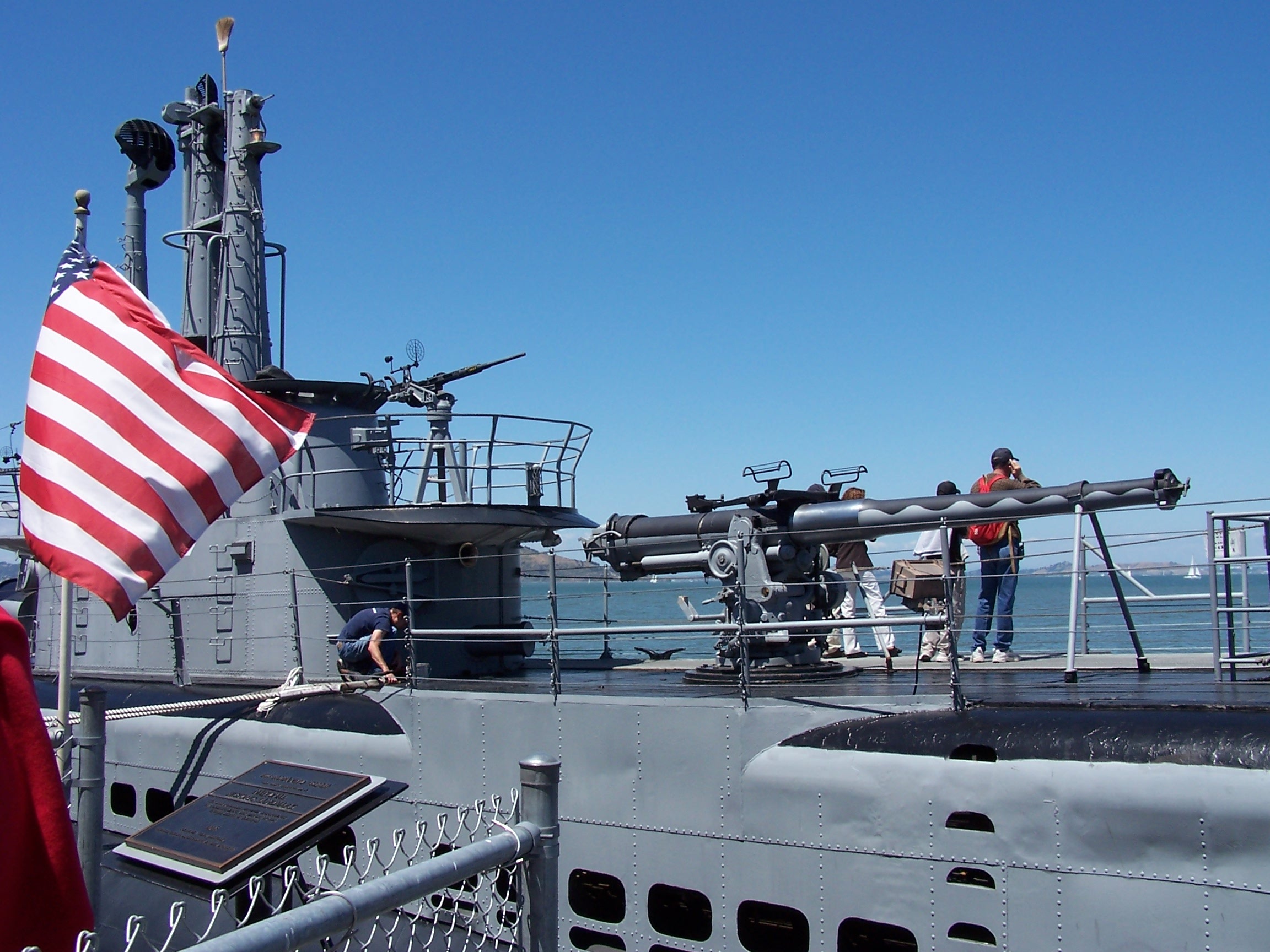 clear sky, people, ship, sea, copy space, naval, marine, 1080P, built structure, nautical vessel, weapon, gun, real people, blue, water, war, military, HD Wallpaper