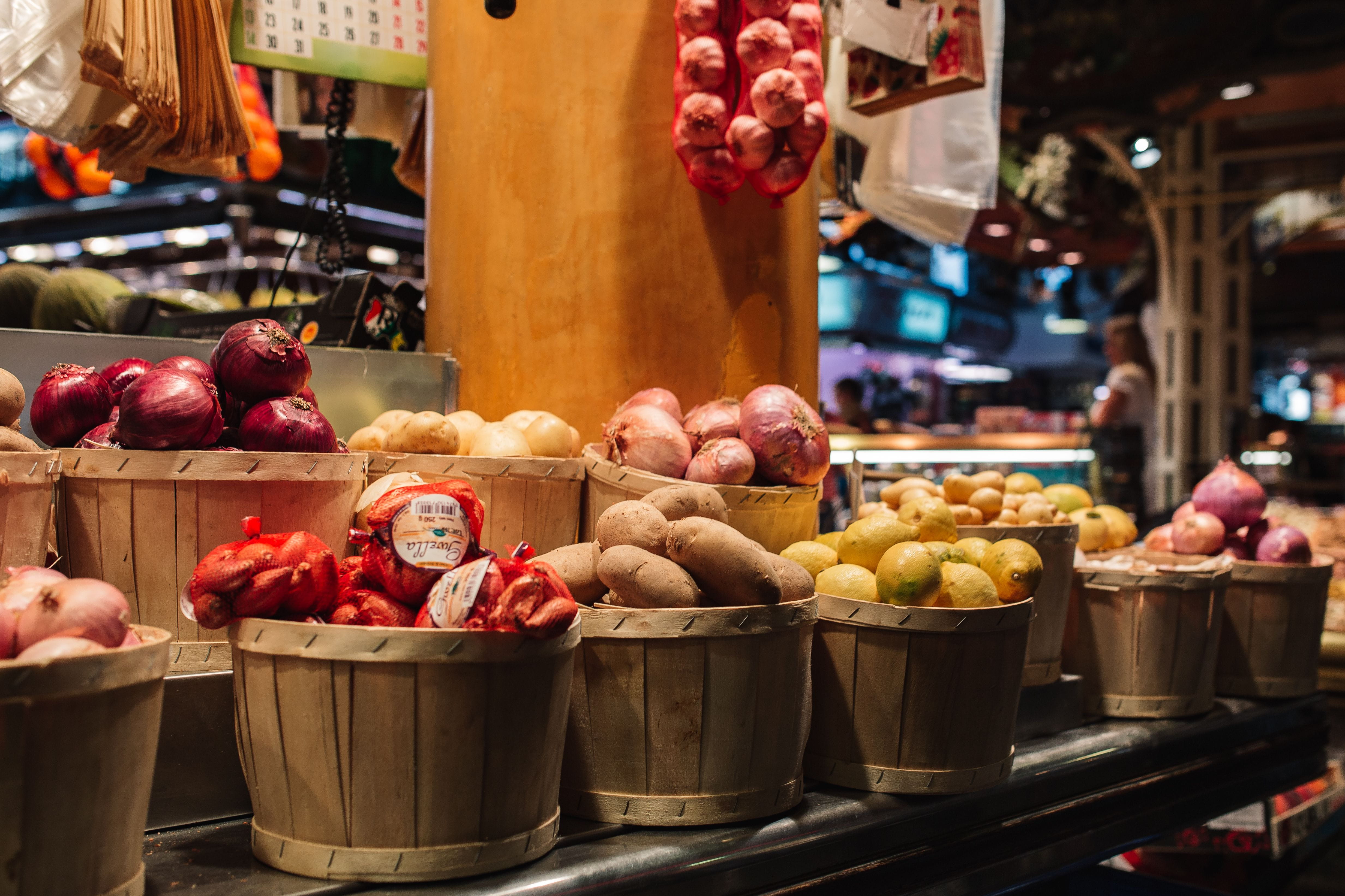 variation, wellbeing, vegetable, fruit, choice, frame, abundance, selling, retail display, food, day, La Boqueria, spain, for sale, freshness, street market, HD Wallpaper