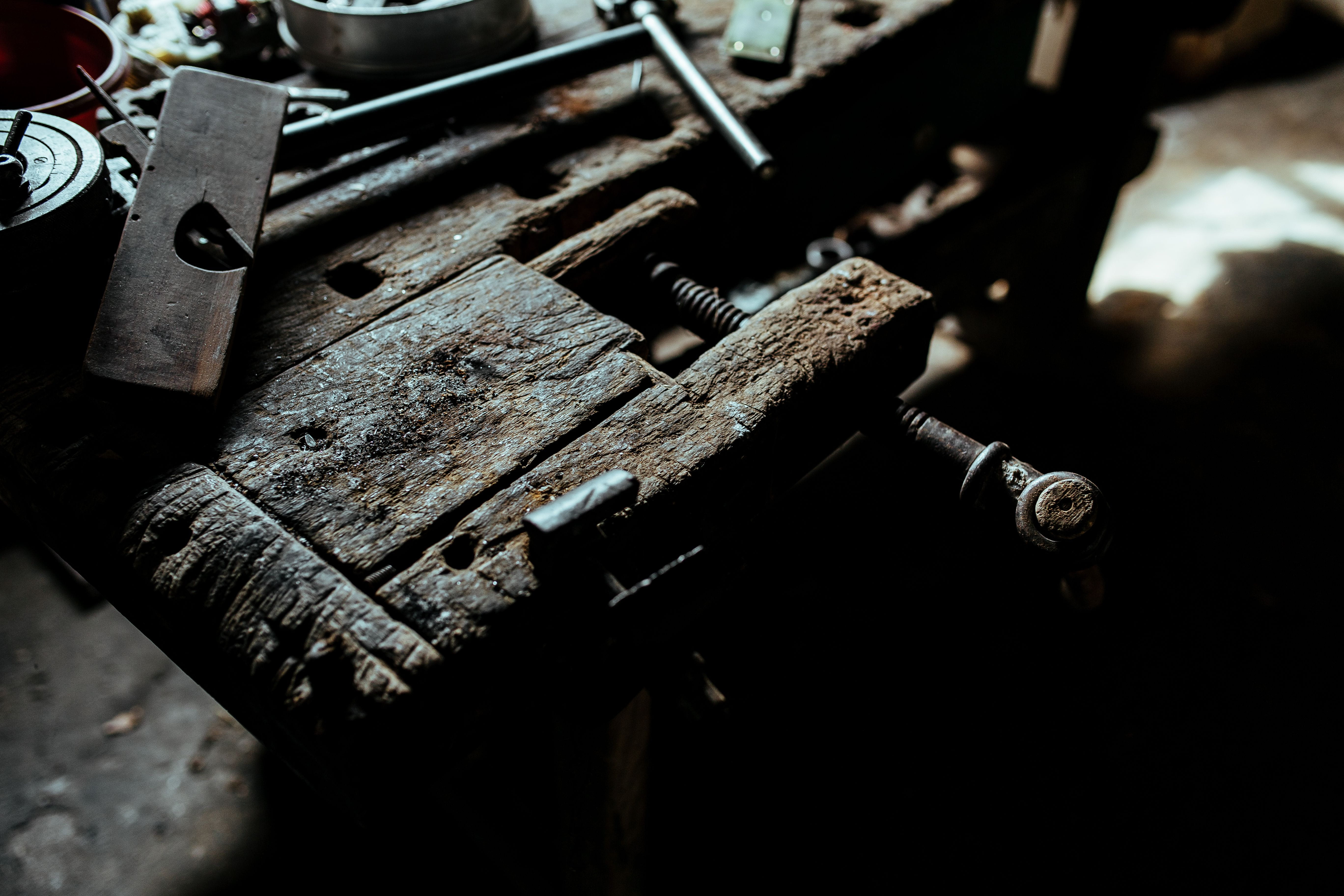 steel, bolts, high angle view, garage, still life, nut - fastener, group of objects, Tools, industry, metal, hand tool, tool, nuts, wood - material, indoors, HD Wallpaper