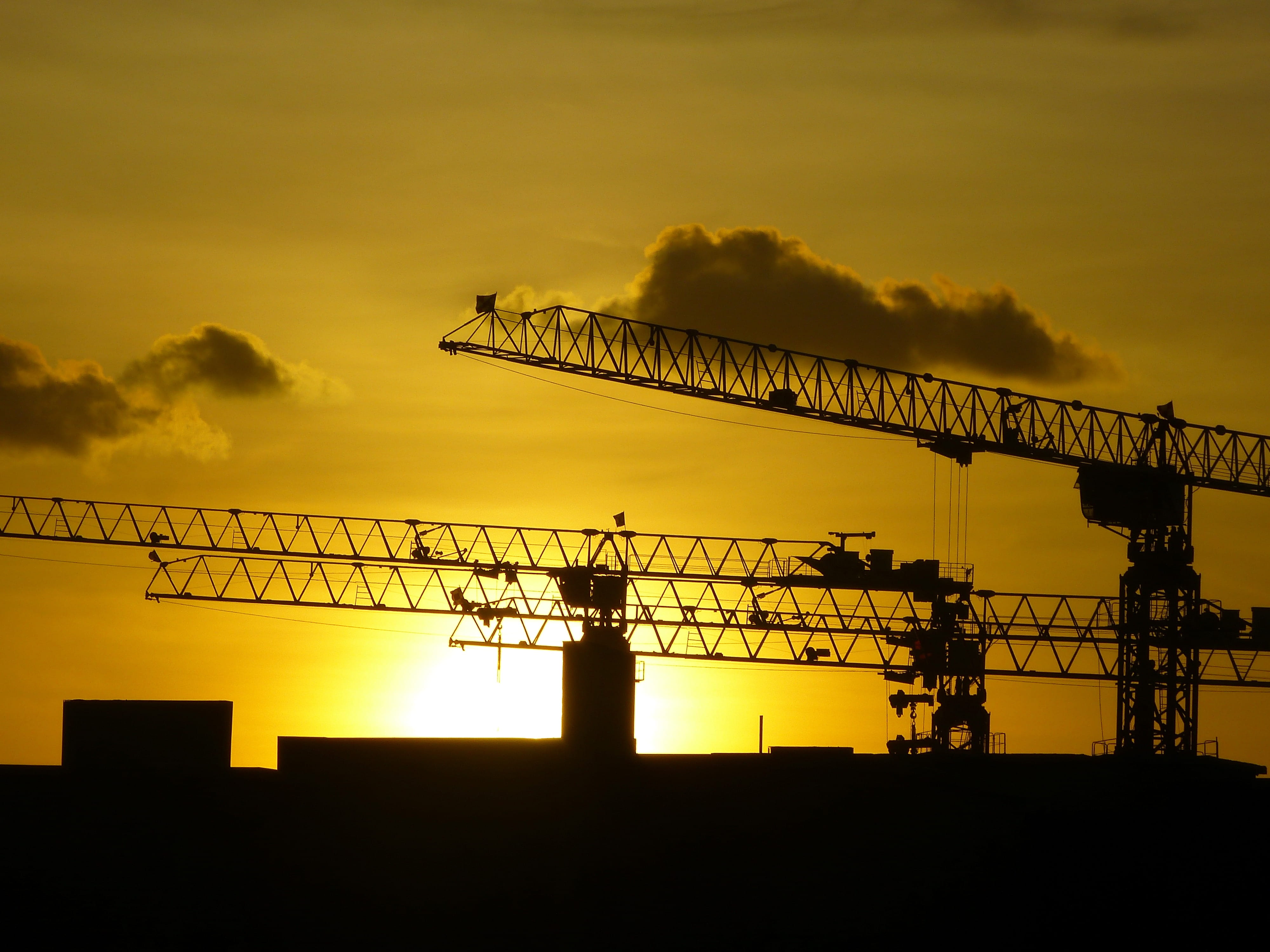 construction Frame, industry, crane, nature, photography, built Structure, heavy equipment, building - Activity, sunrise - Dawn, outdoors, metal, railing, HD Wallpaper