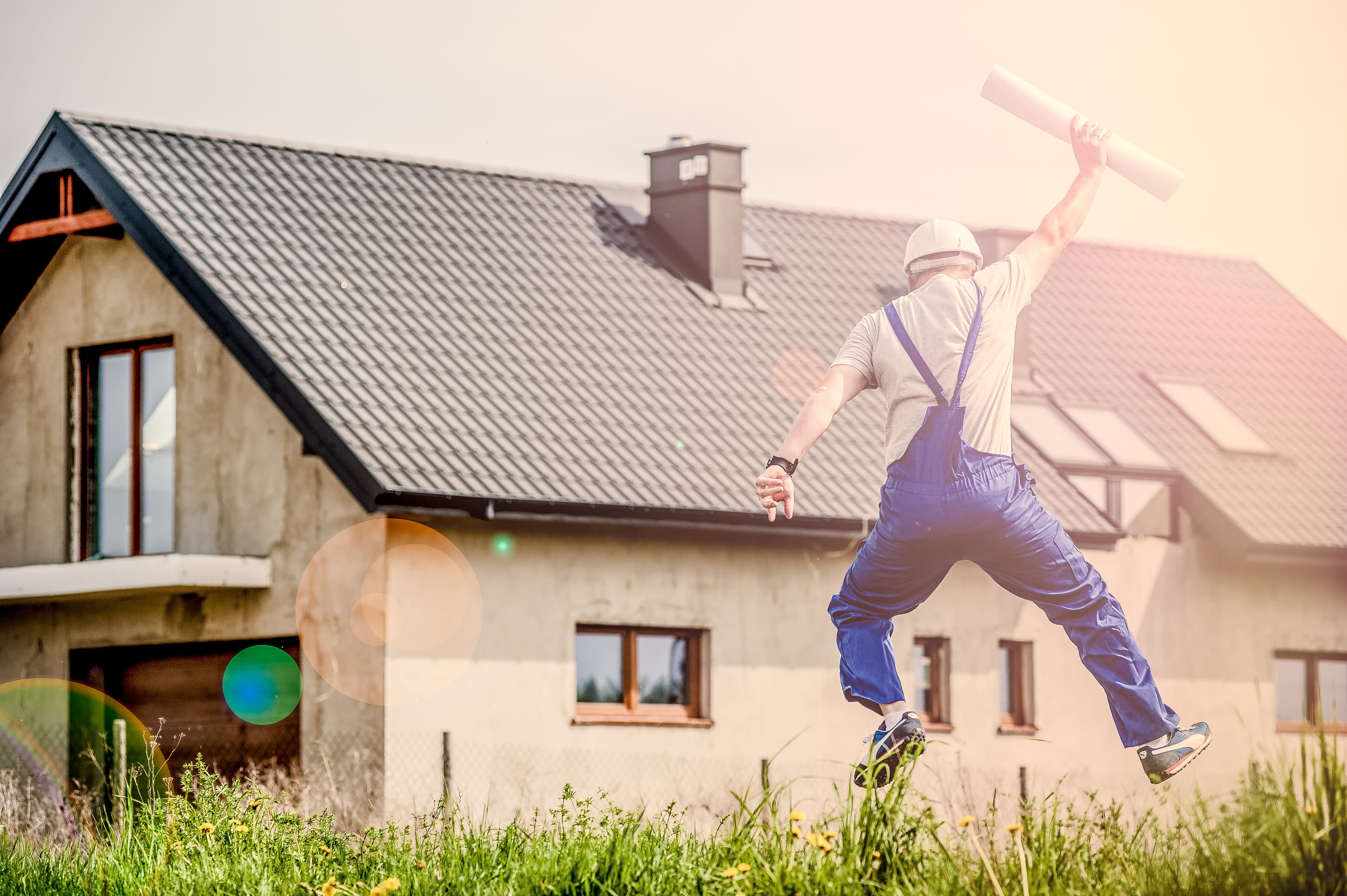 dungaree, house, only men, blue, body, day, across, people, residential district, building, work, worker, building exterior, roof, the industry, joy, corporation, HD Wallpaper