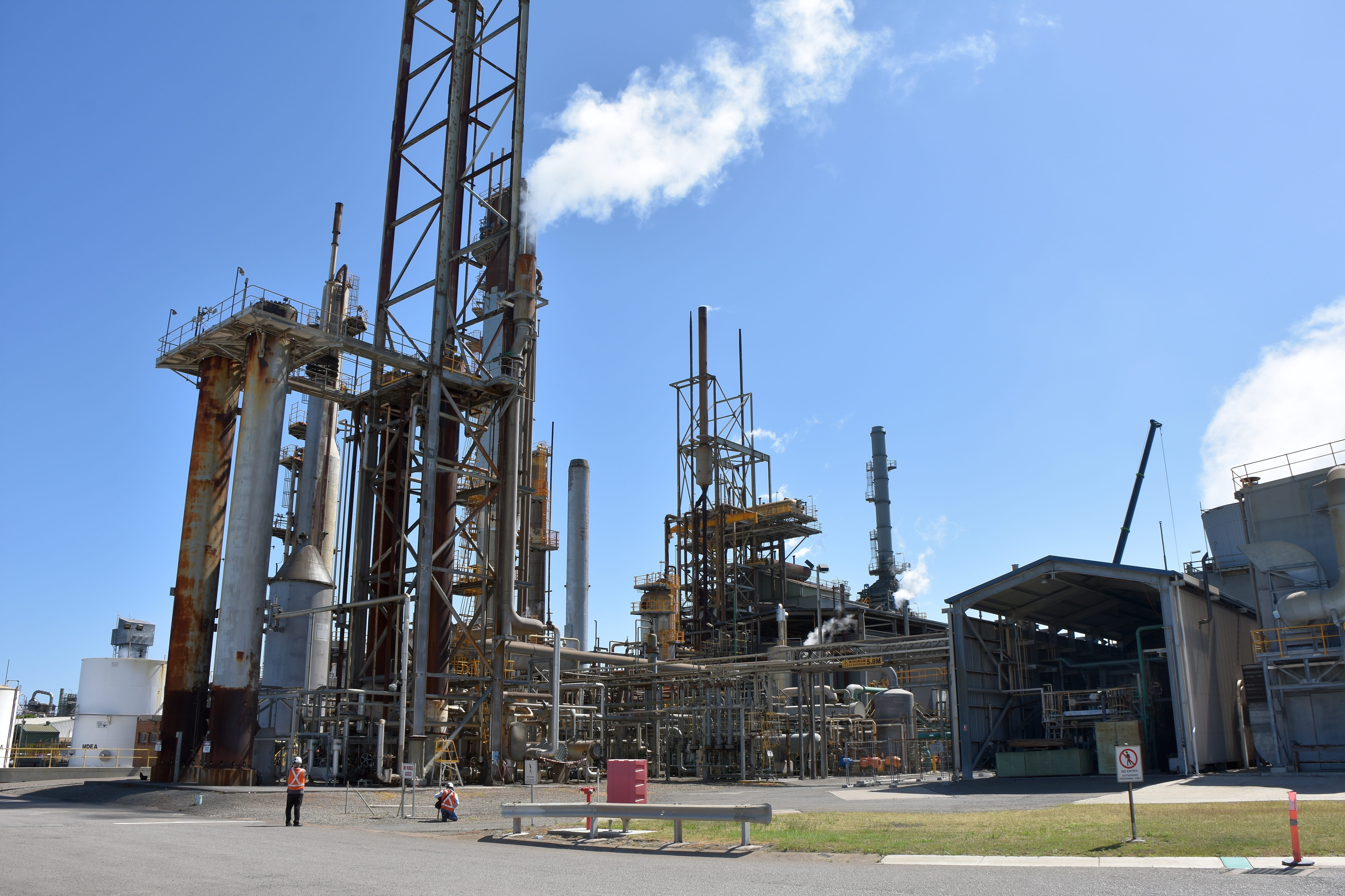 built Structure, tower, gas, business, chemical, manufacture, blue, plant, cloud - sky, 5K, technology, metal, industrial equipment, building exterior, HD Wallpaper
