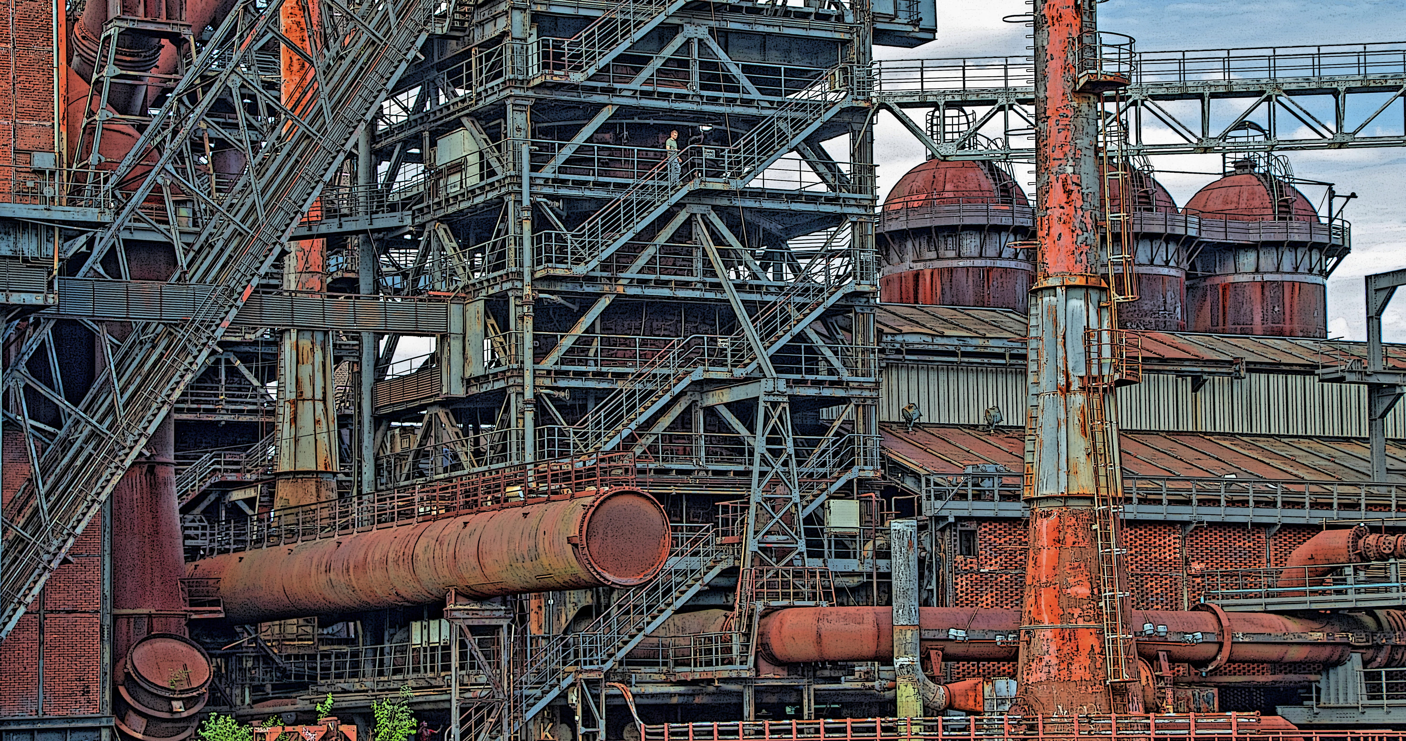 rusty, factory, landscape park, north landscape park, blast furnace, fuel and power generation, Industry, building exterior, history, pipe - tube, connection, HD Wallpaper