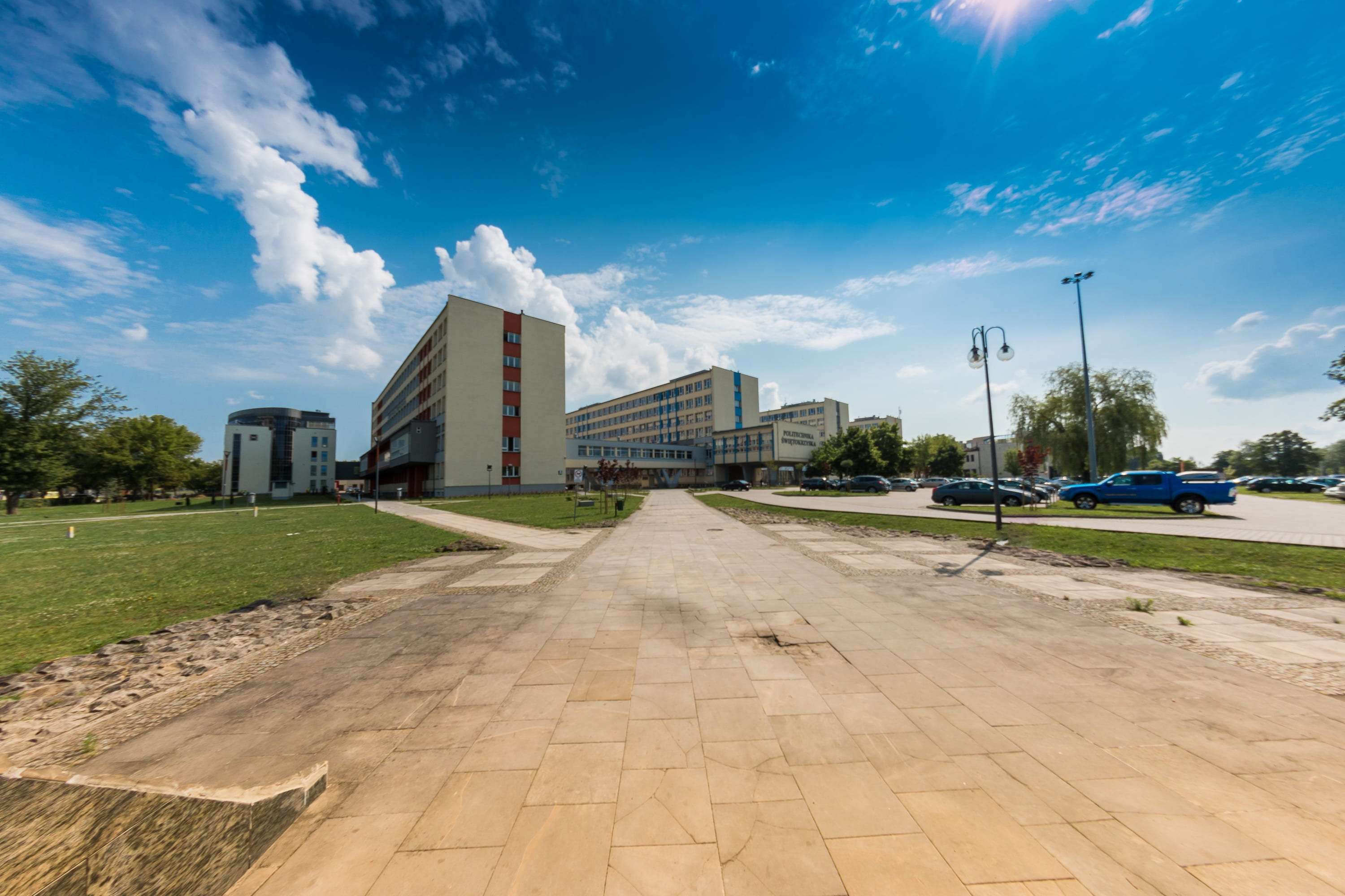 footpath, office buildings, city, sky, building, the university, school, the way forward, tree, day, polytechnic university which, plant, outdoors, buildings, HD Wallpaper