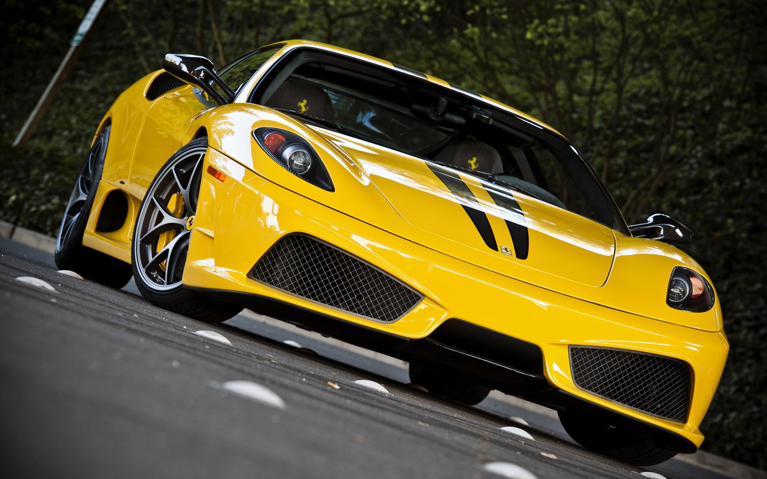 2K, machinery, sunburst, yellow, cars, beautiful, ferrari, HD Wallpaper