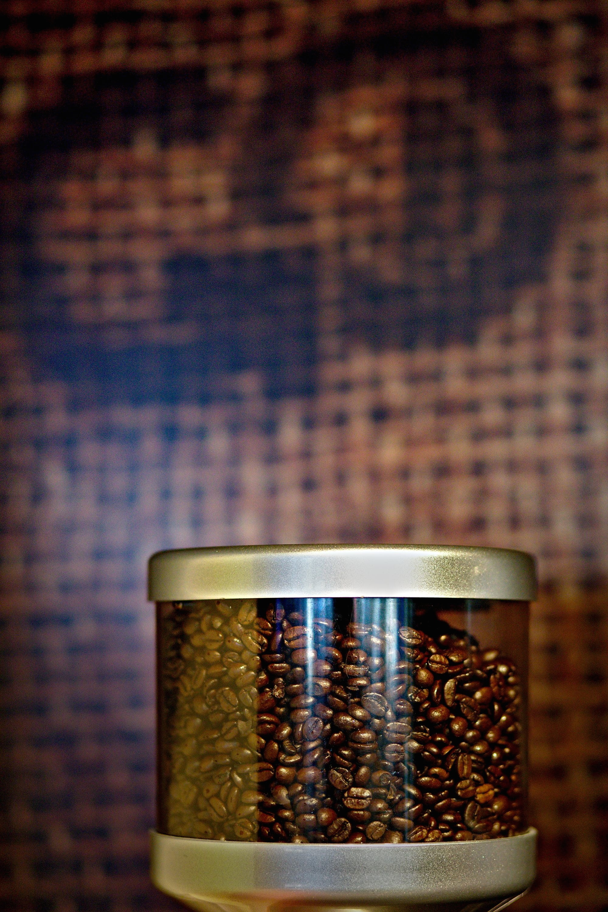 seed, gold colored, drink, large group of objects, brown, coffee - drink, container, refreshment, coffeemaker, focus on foreground, grey, indoors, metal, Phone HD Wallpaper