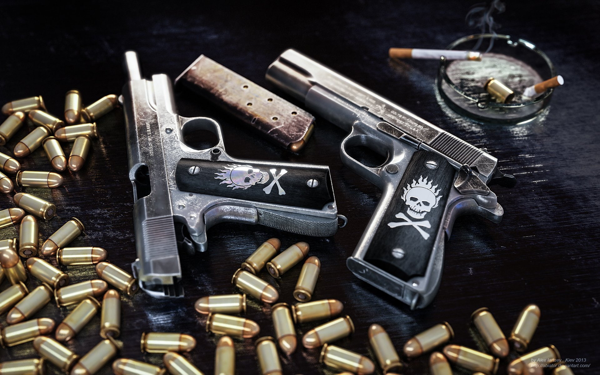 ammo, weapon, pistol, colt, skull, ammunition, 1911, clip, 1080P, gun, HD Wallpaper