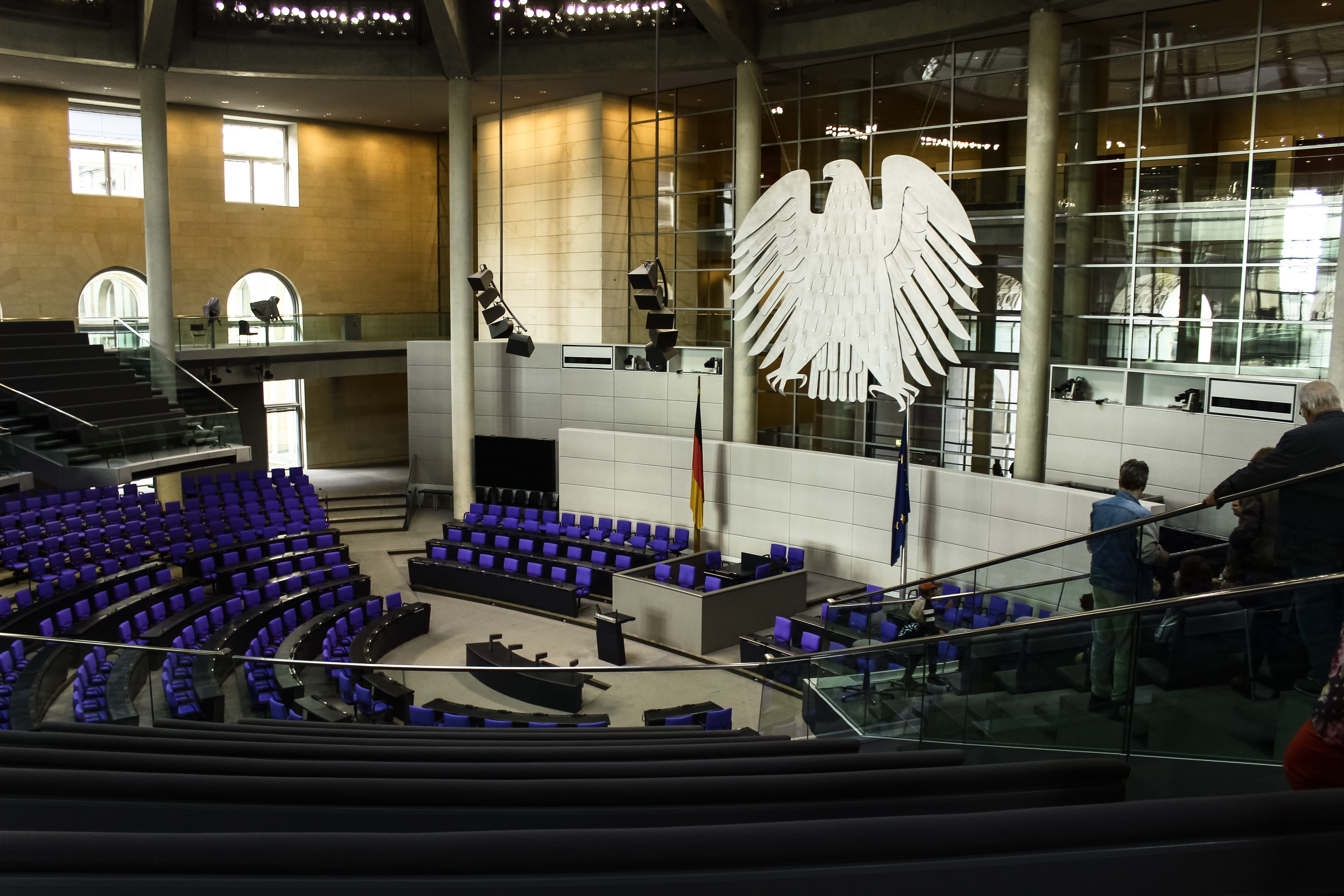 inside, Reichstag, adler, rights, architecture, indoors, heraldic animal, illuminated, federal eagle, sport, day, government district, crowd, people, hall, HD Wallpaper