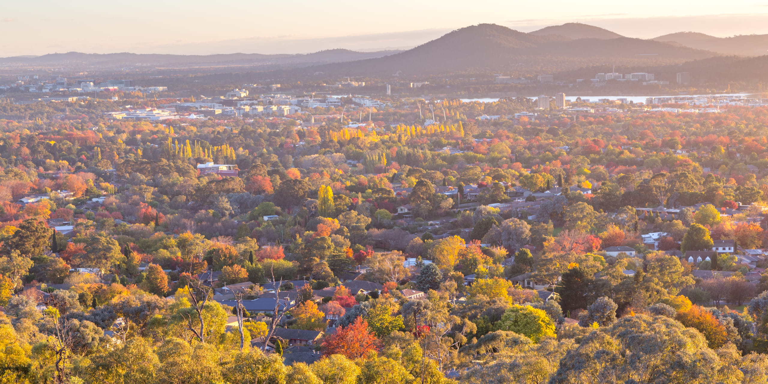 outdoors, sky, non-urban scene, scenics - nature, high angle view, tranquil scene, beauty in nature, autumn, plant, canberra, sunlight, nature, no people, HD Wallpaper