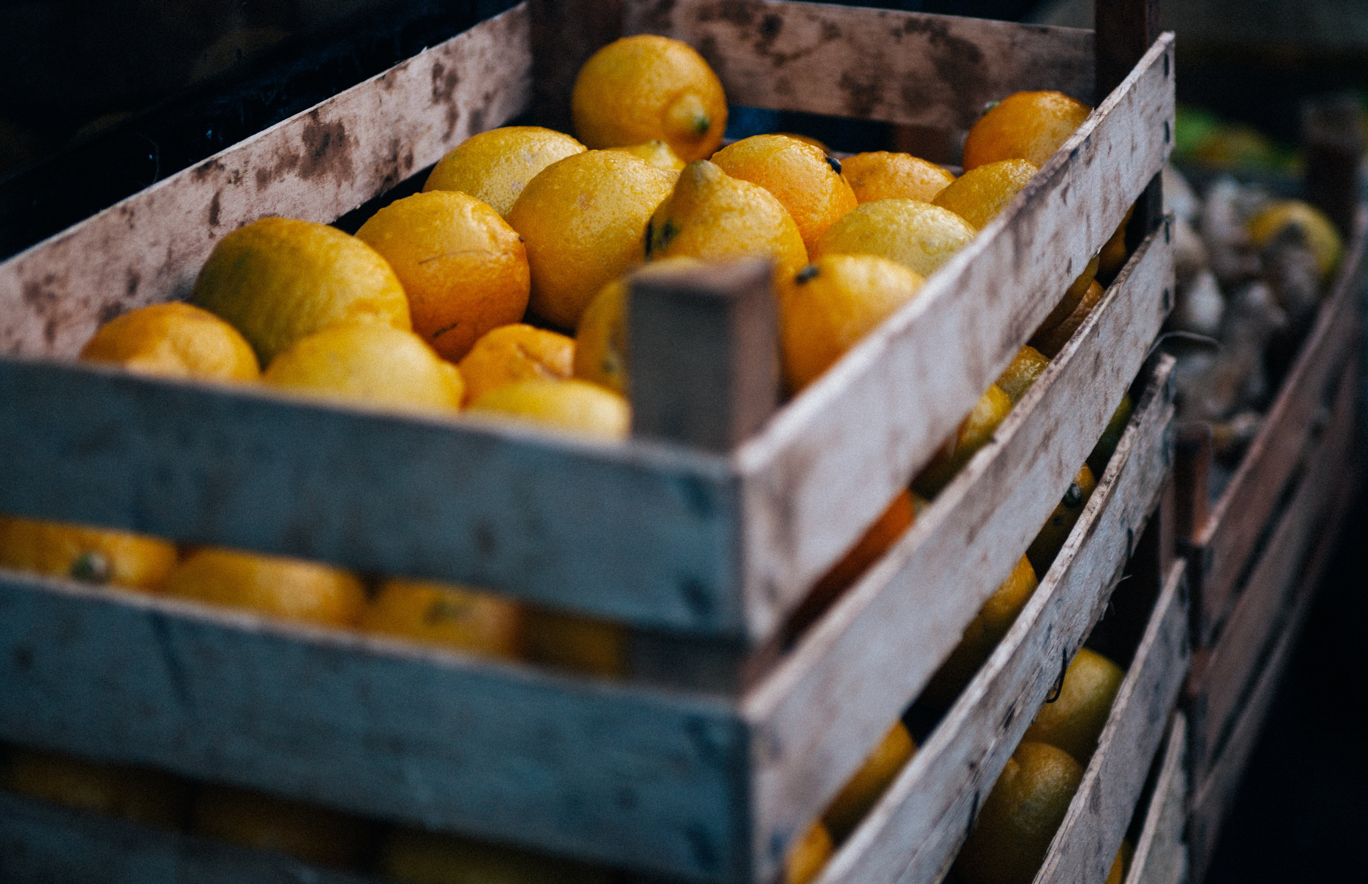 wood - material, orange, food, healthy eating, agriculture, freshness, lemons, large group of objects, fruits, close-up, warehouse, food processing plant, HD Wallpaper