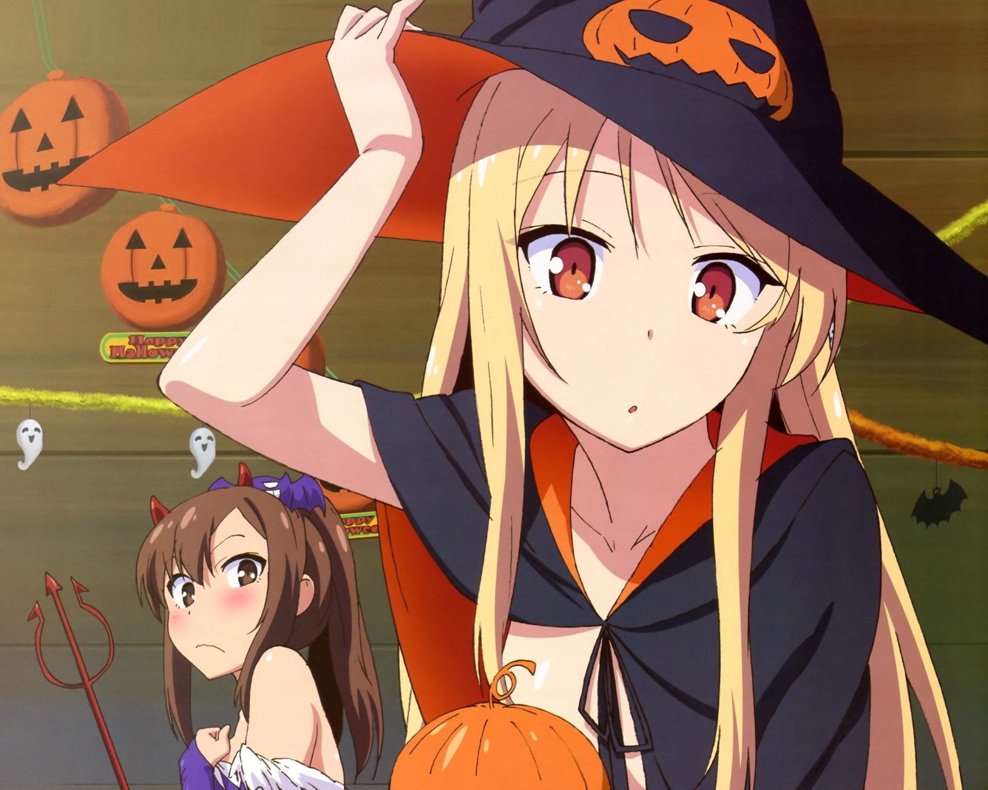 female, Sakurasou No Pet Na Kanojo, Nanami Aoyama, character, Anime, Halloween, 1080P, Mashiro Shiina, Pumpkin, illustration, HD Wallpaper