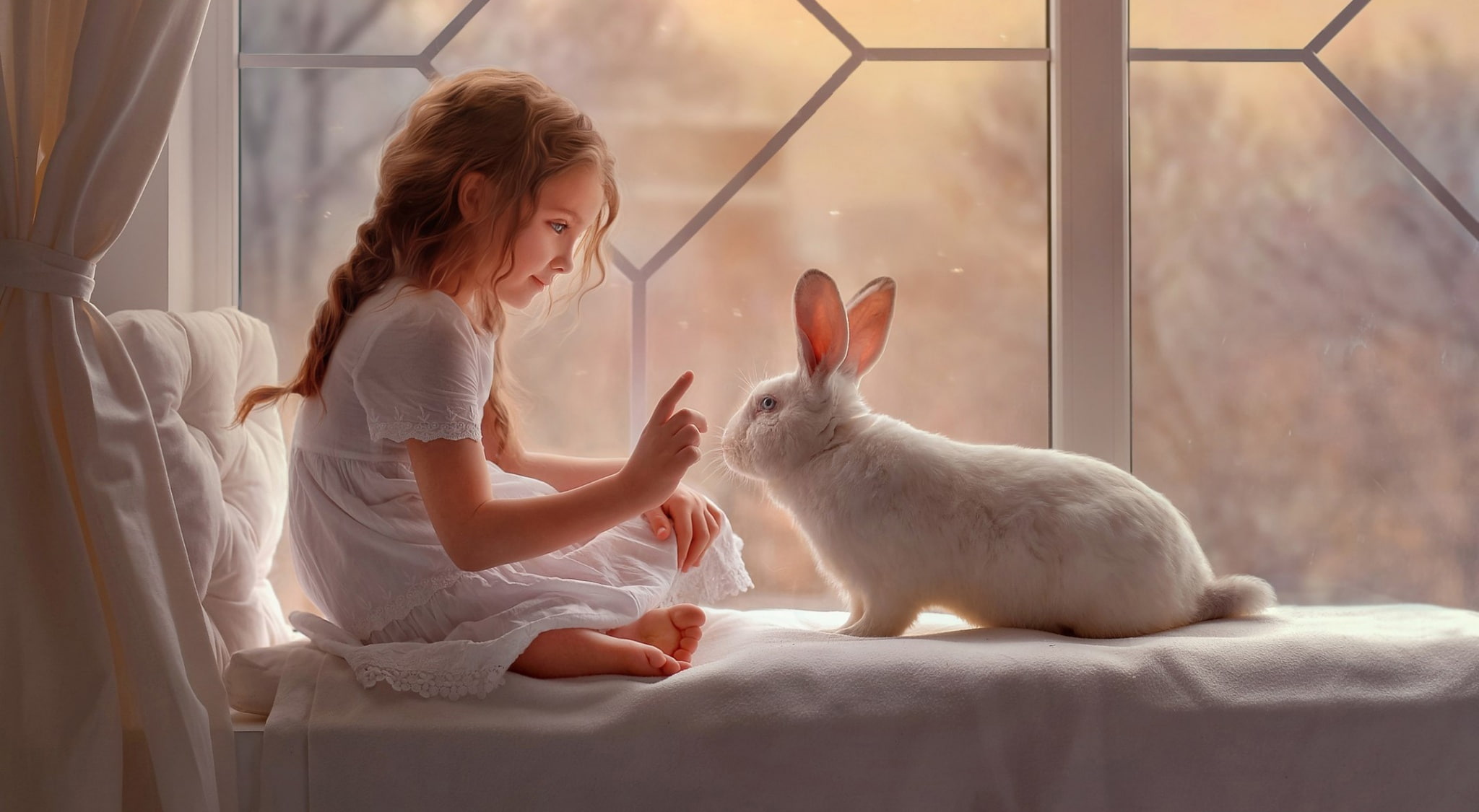 Animal, Rabbit, Cute, pets, child, Bunny, Girl, 1080P, HD Wallpaper