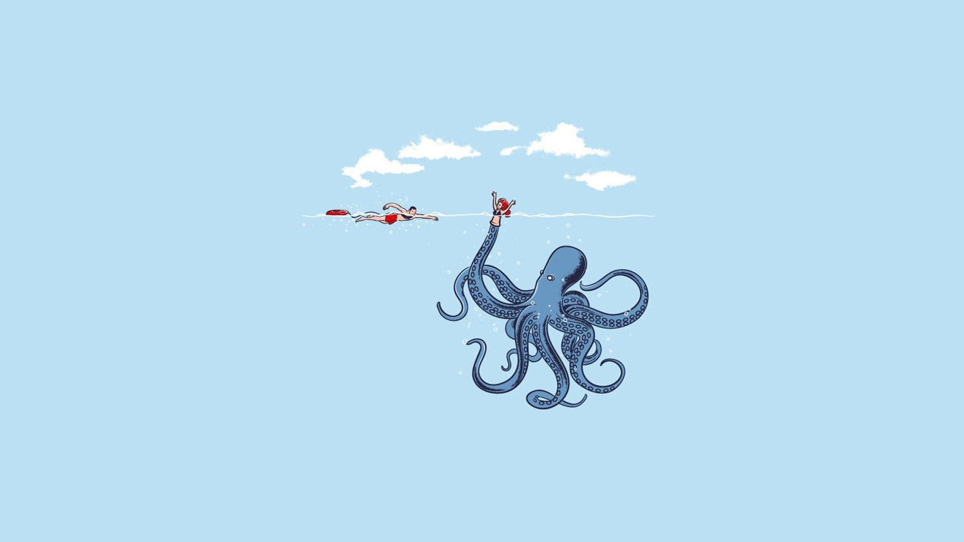 blue, octopus, 1920x1080, 1080P, funny, illustration, HD Wallpaper