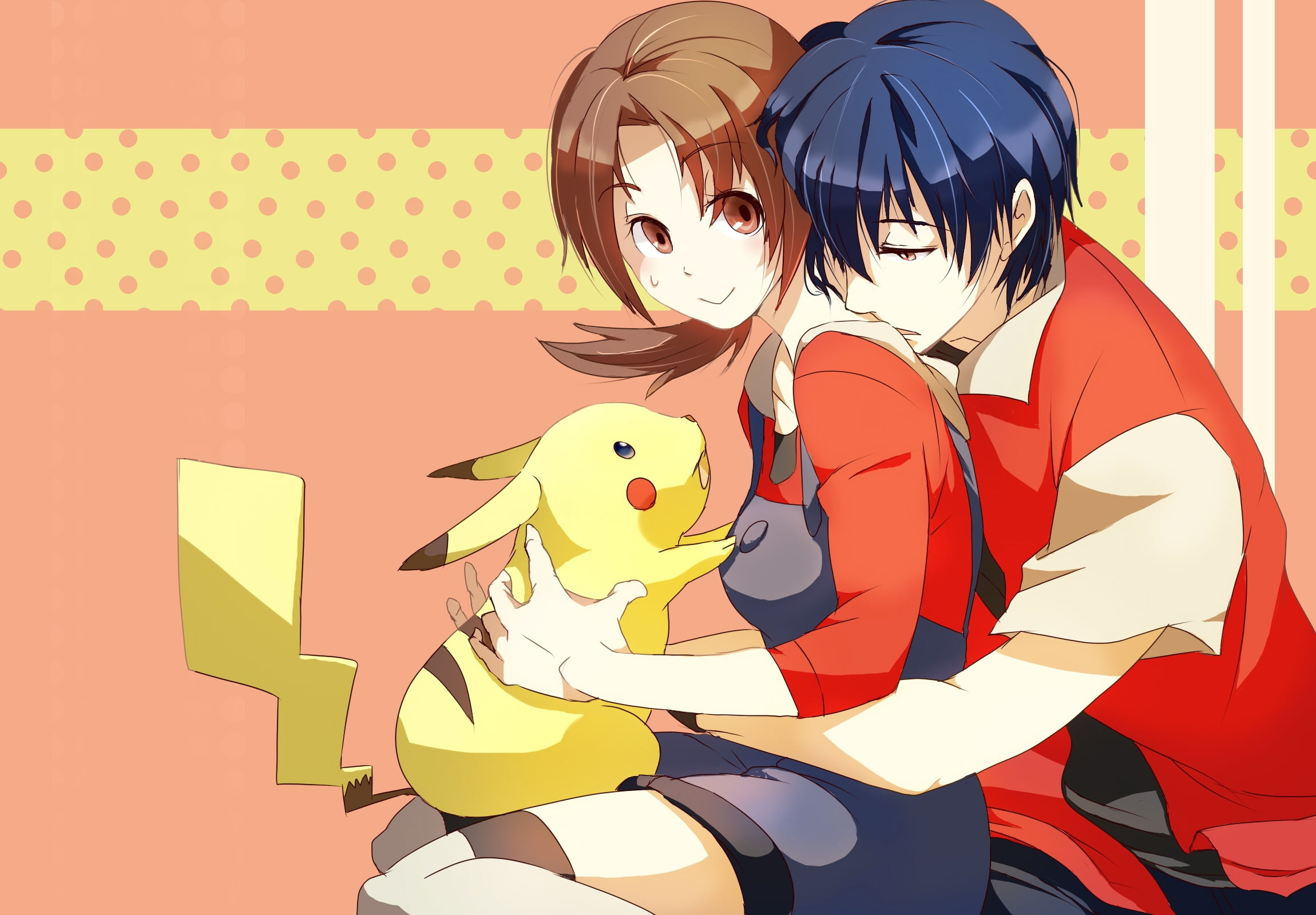 animal, two people, real people, hood - clothing, pokemon, teenager, pocket monster, representation, hug, love, clip Art, computer Graphic, boys, child, HD Wallpaper