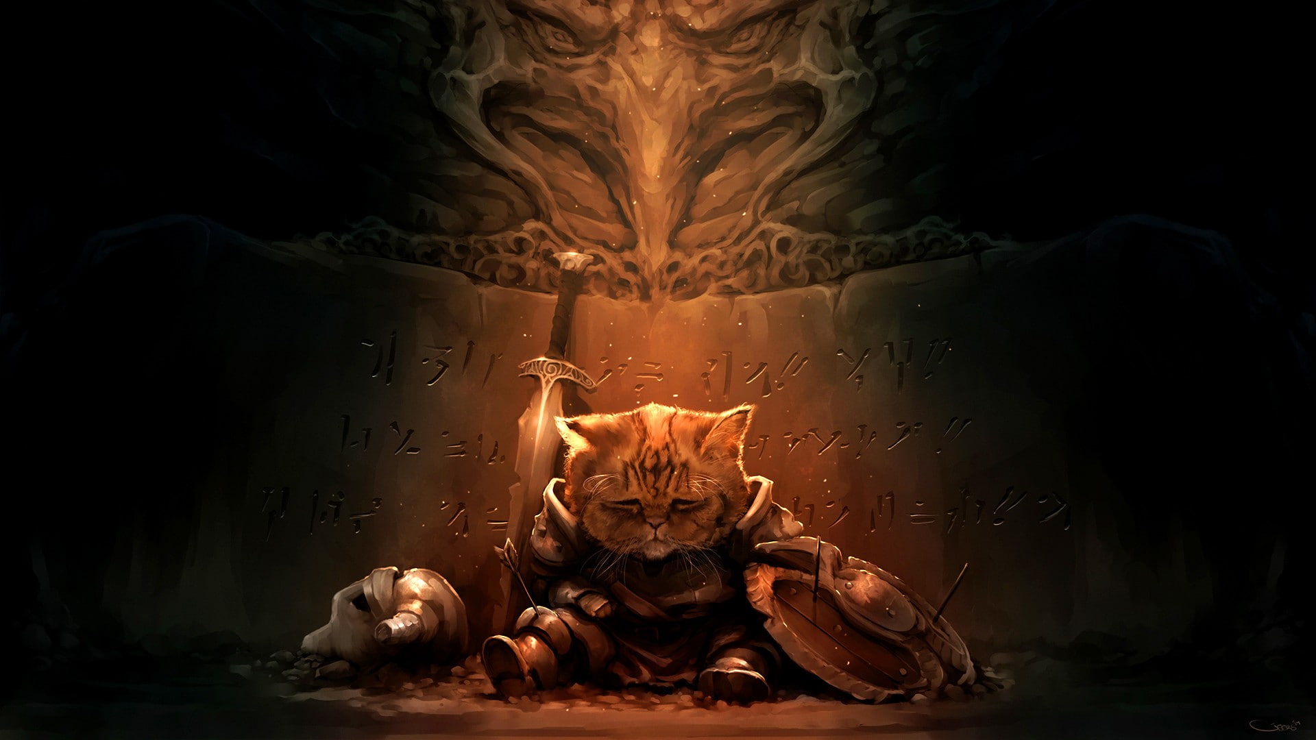 1080P, cat, The Elder Scrolls V: Skyrim, Lirik, video games, Khajiit, Darren Geers, sad, HD Wallpaper