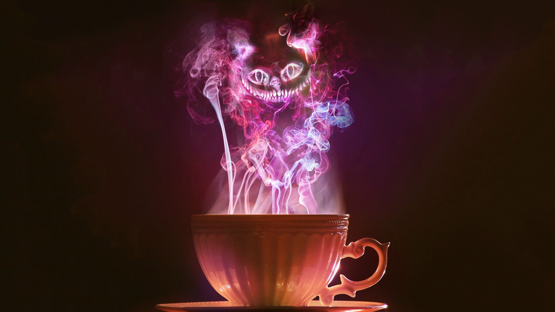 smoke, fantasy art, cup, Cheshire Cat, 1080P, Alice in Wonderland, HD Wallpaper