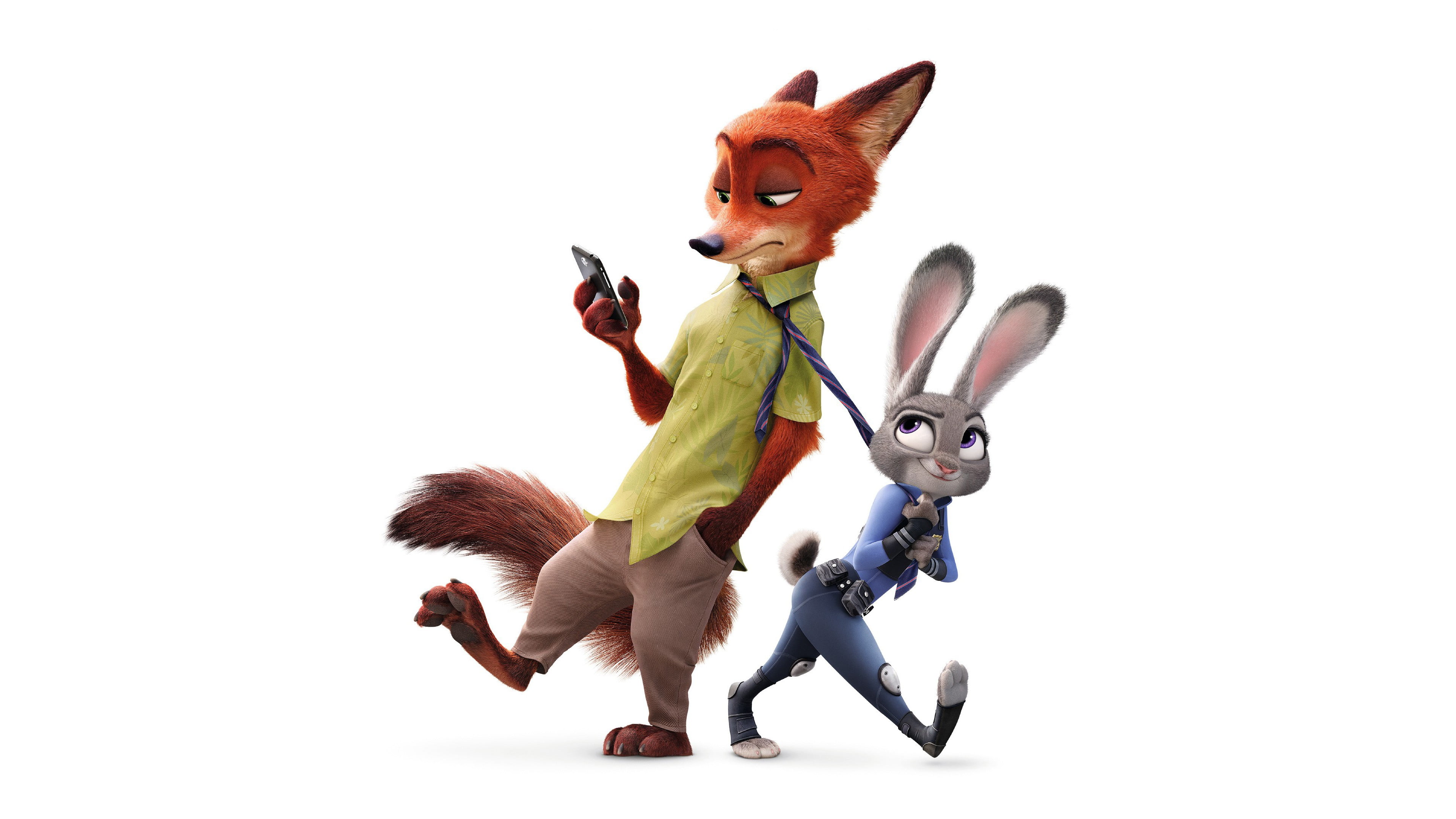 Nick Wilde, animal, studio shot, Judy Hopps, cat, vertebrate, figurine, toy, Zootopia, white background, 4K, cut out, full length, animal themes, animal representation, HD Wallpaper