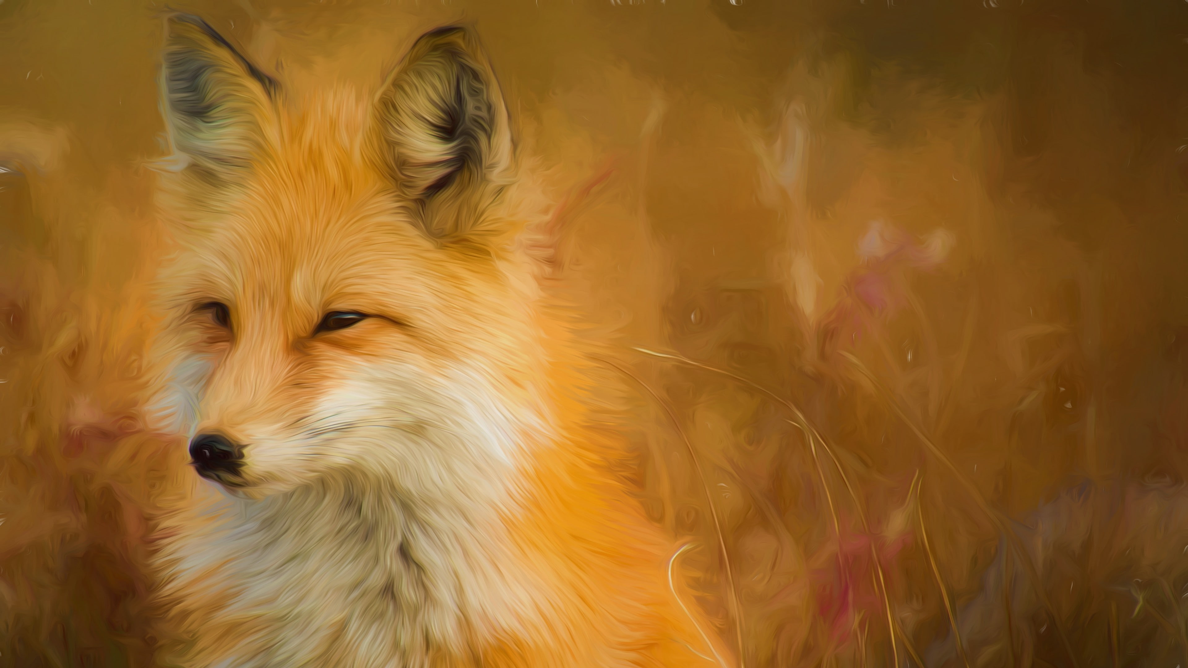 whiskers, 4K, autumn, red fox, artwork, painting art, painting, wildlife, fox, HD Wallpaper