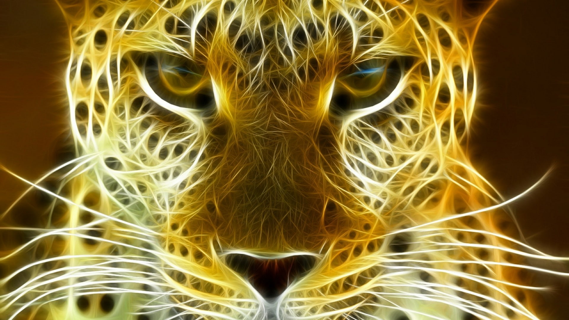 burn, light, 1080P, whiskers, leopard, flame, big cat, digital art, graphics, HD Wallpaper