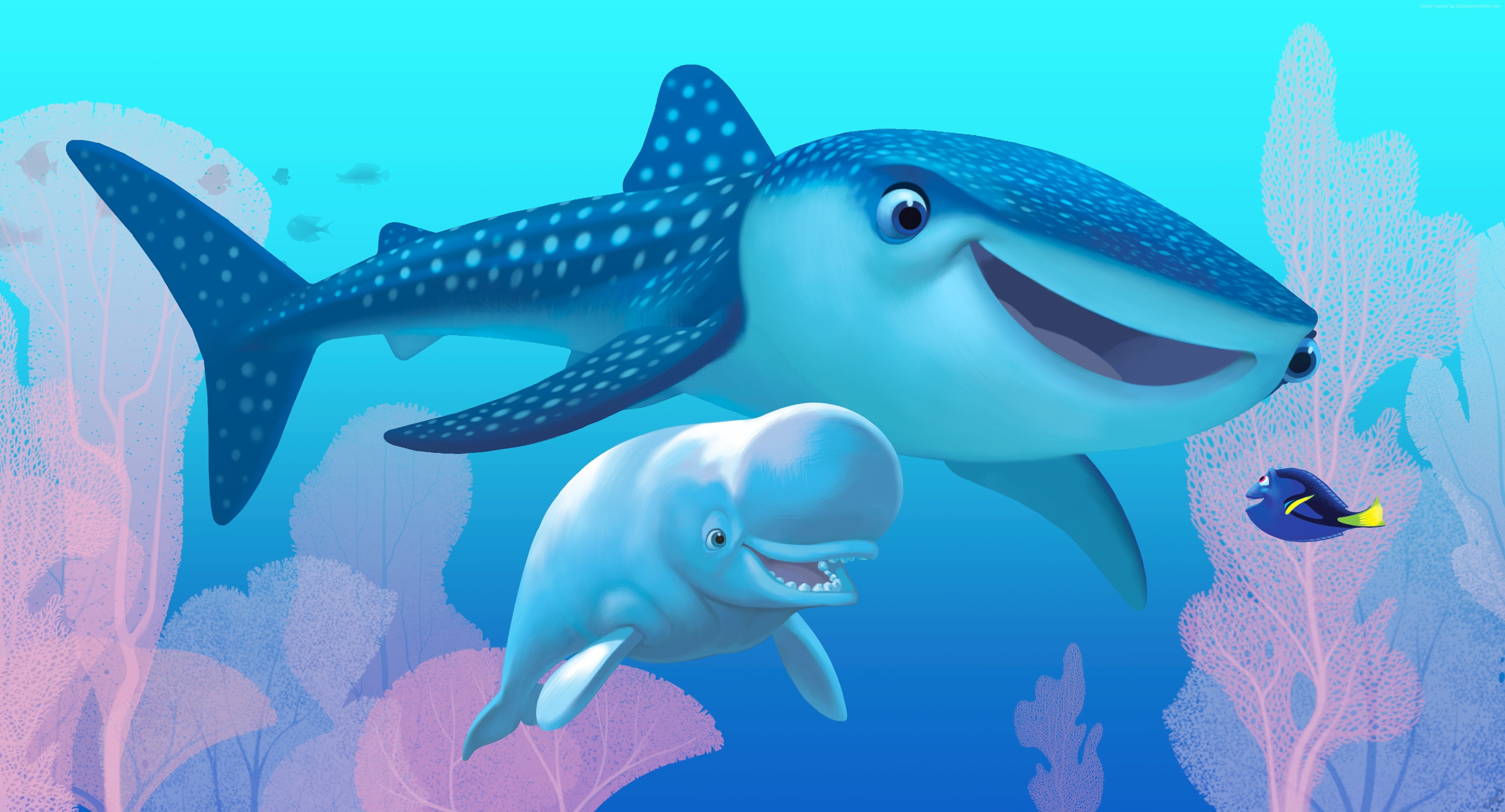 Finding Dory, nemo, shark, 4K, fish, animation, Pixar, HD Wallpaper