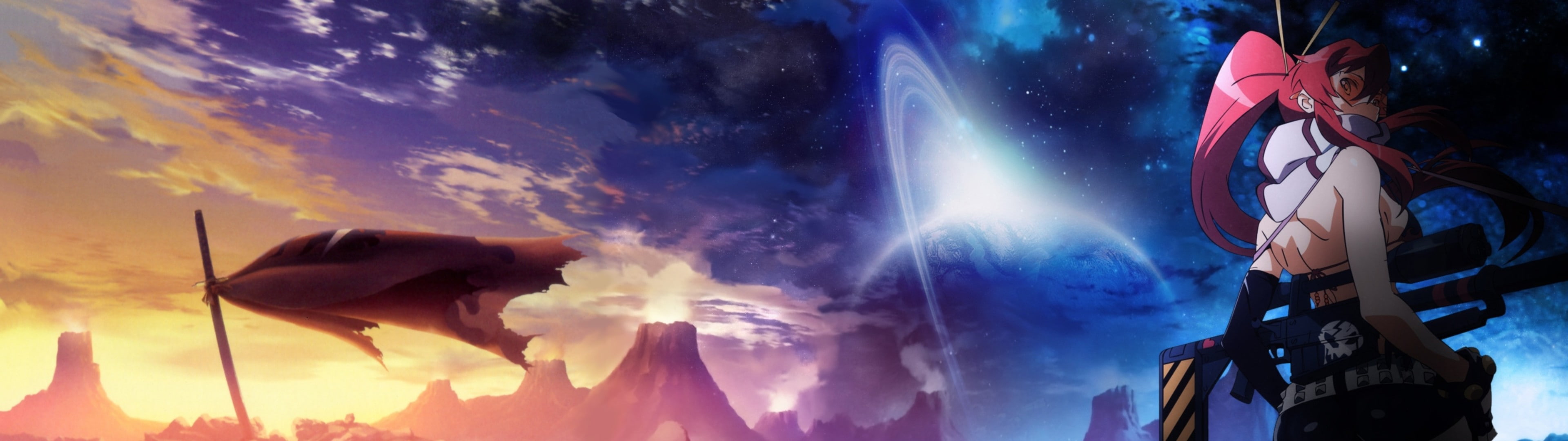 Tengen Toppa Gurren Lagann, dual monitors, 4K, Littner Yoko, HD Wallpaper