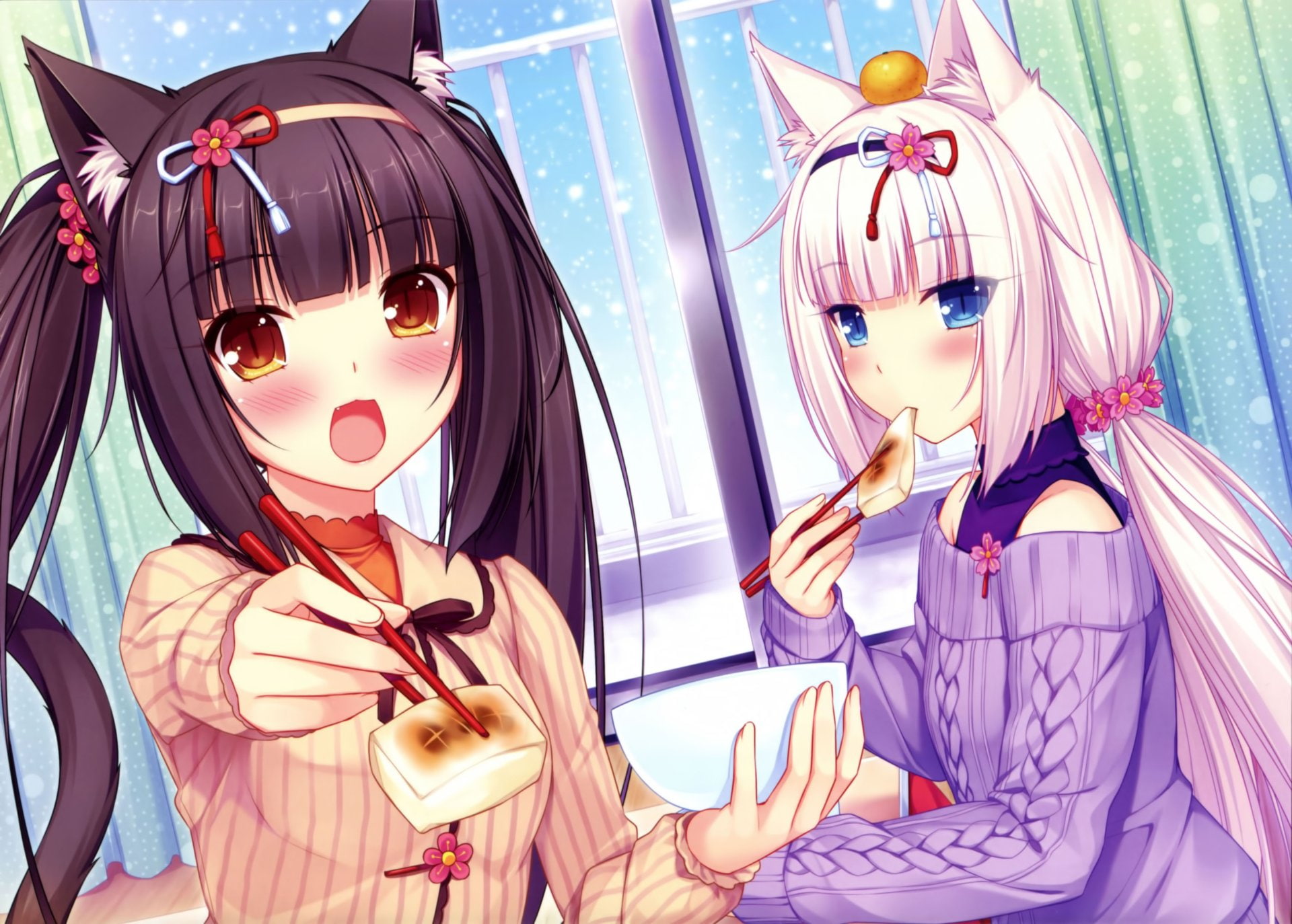 close-up, sculpture, human representation, doll, Vanilla (Nekopara), fashion, Anime, 1080P, day, beauty, indoors, art and craft, Nekopara, clothing, Chocola (Nekopara), HD Wallpaper