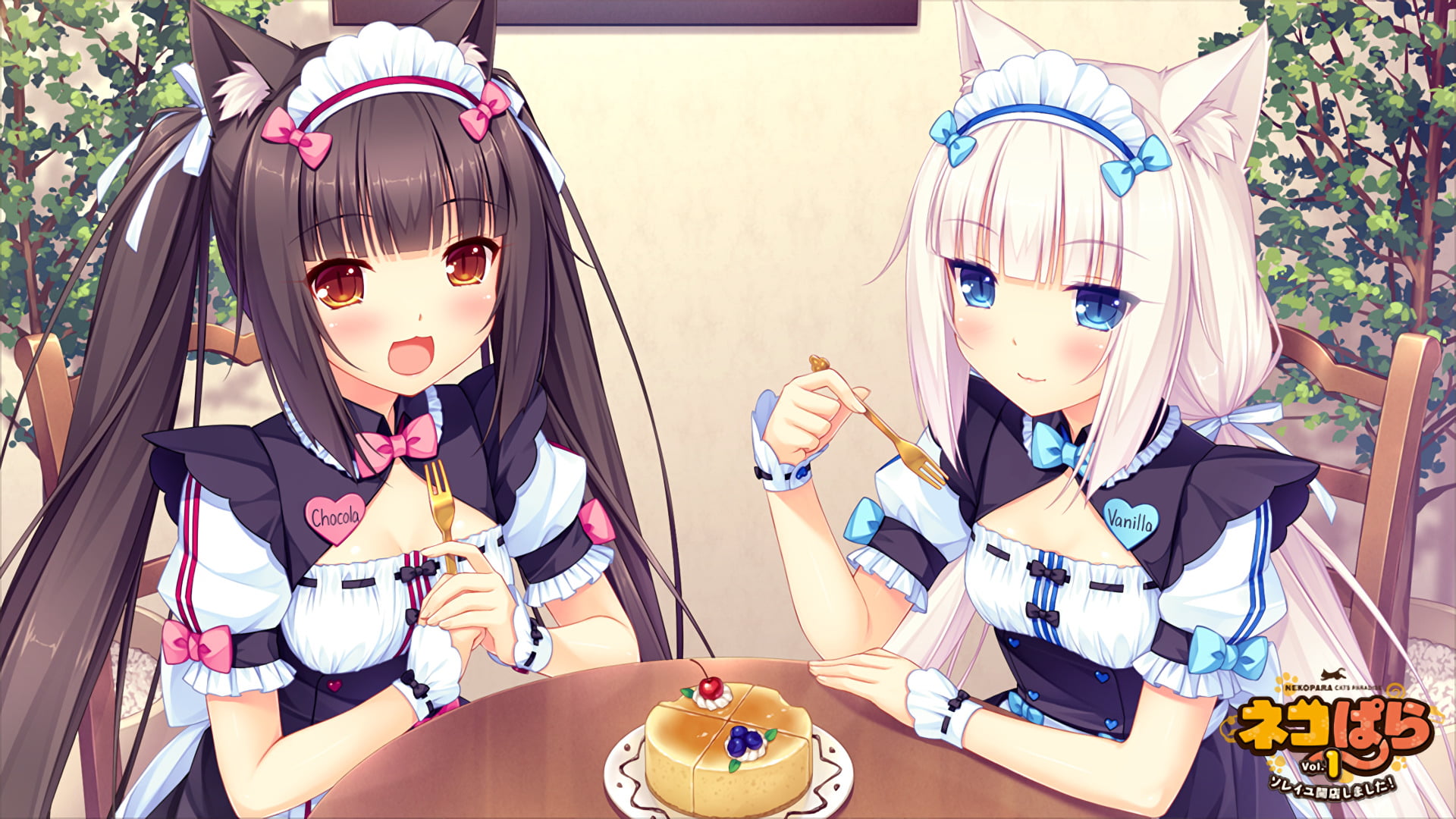 human representation, people, 1080P, table, childhood, celebration, child, disguise, uniform, clothing, Vanilla (Nekopara), girls, Anime, Chocola (Nekopara), HD Wallpaper