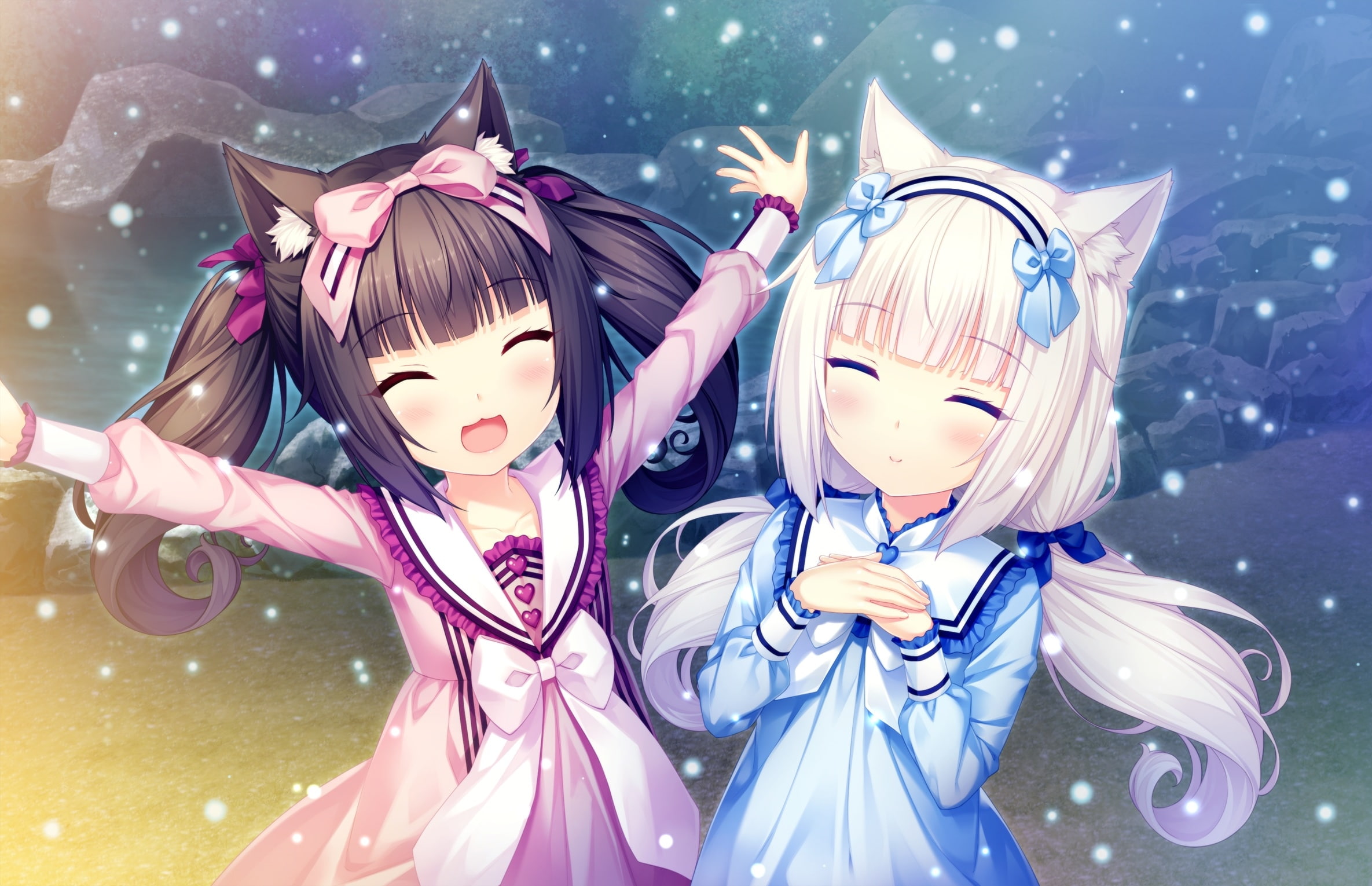 chocola, women, 1080P, animal ears, childhood, day, art and craft, nekopara, vanilla, nature, Anime, human representation, girls, celebration, happy face, HD Wallpaper