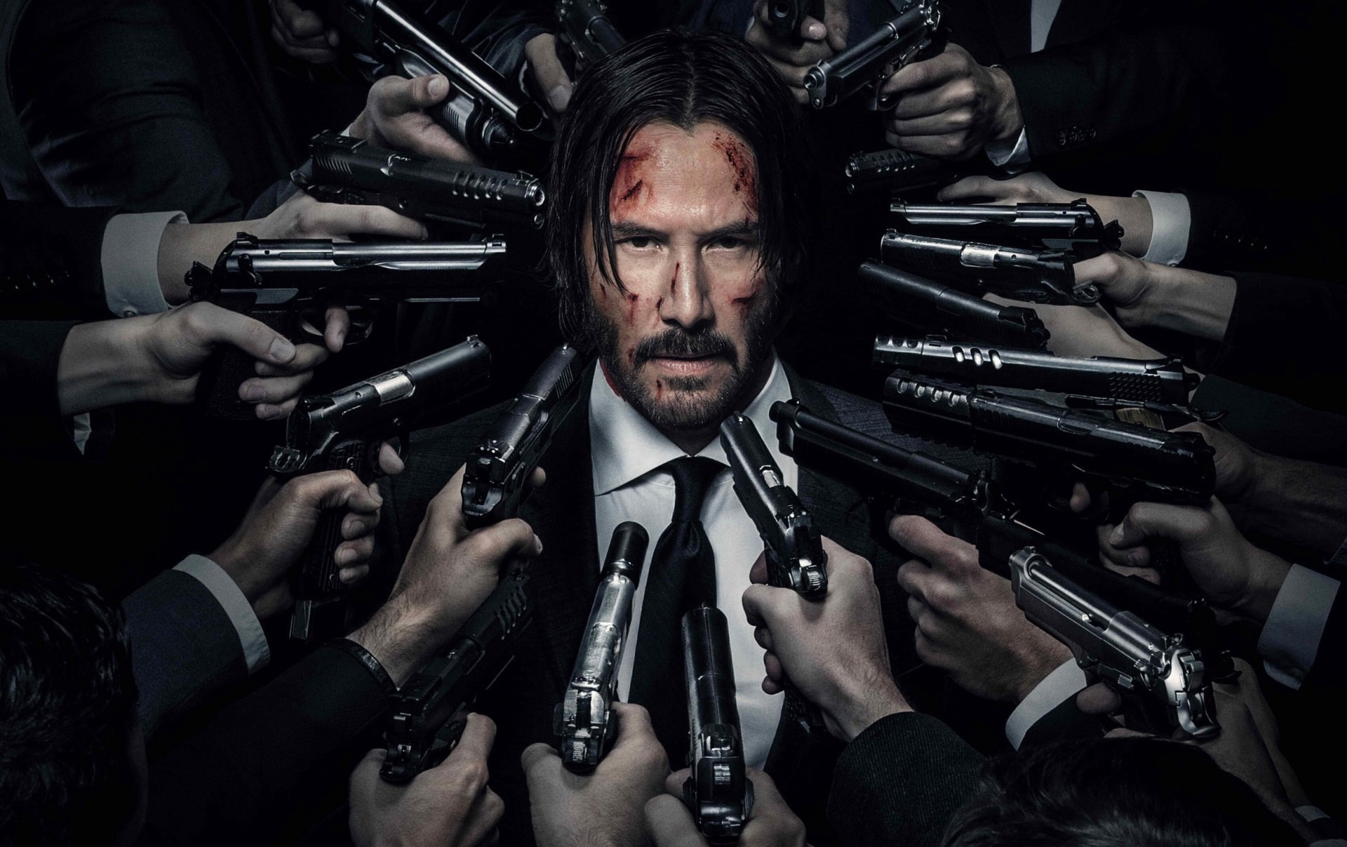 black background, government, gun, hand, weapon, people, sign, violence, portrait, facial hair, communication, aggression, holding, adult, john wick chapter two hd desktop background, HD Wallpaper